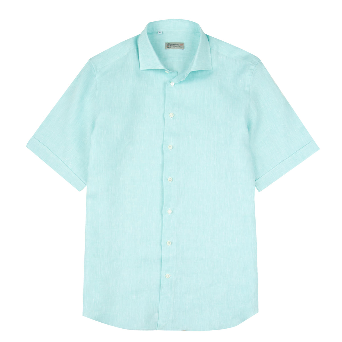Turquoise Pure Linen Italian Short Sleeve Shirt S/S SHIRTS Robert Old