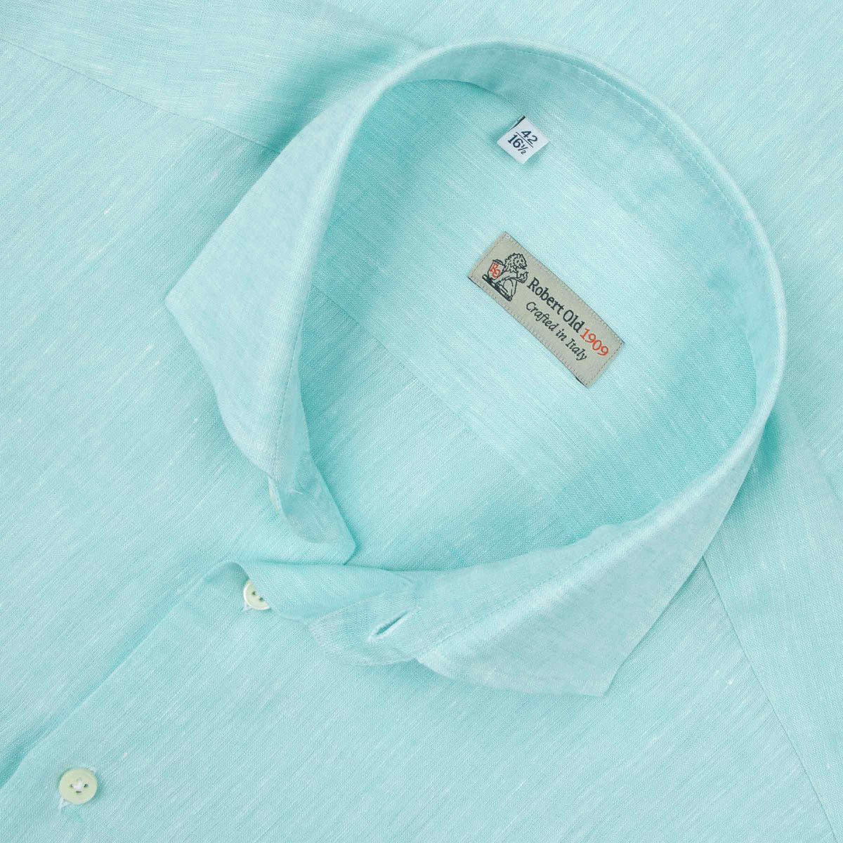 Turquoise Pure Linen Italian Short Sleeve Shirt S/S SHIRTS Robert Old