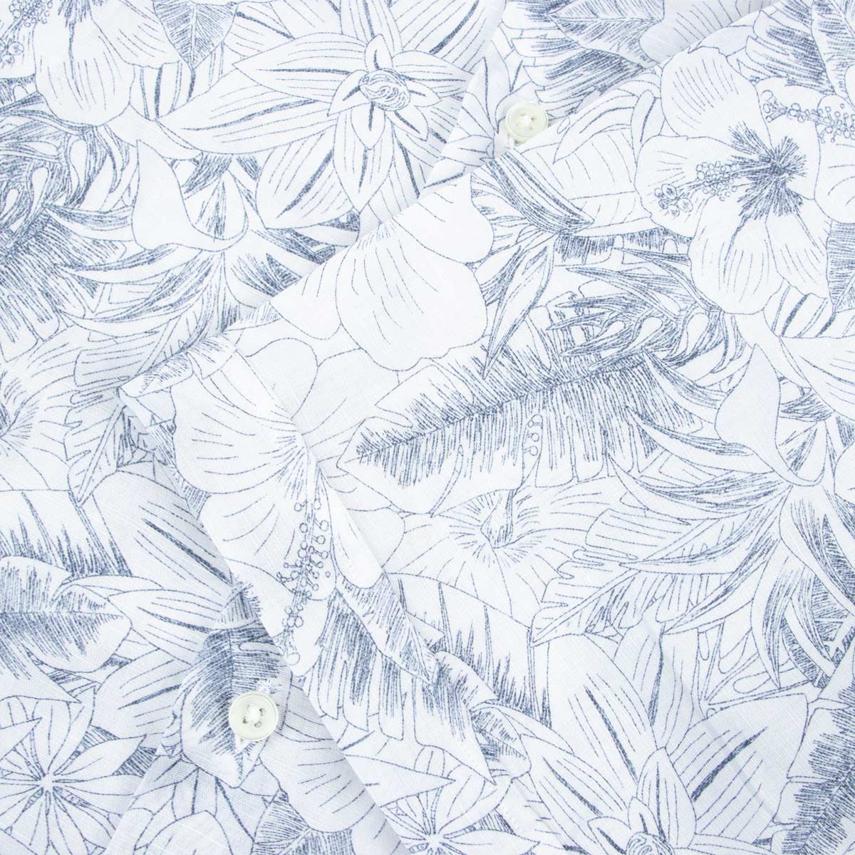 Robert Old - Blue Floral Italian Print Cotton &amp; Linen Short Sleeve Shirt S/S SHIRTS Robert Old