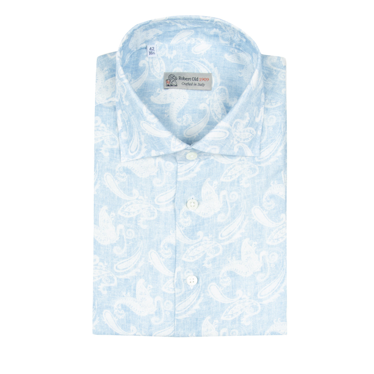 Robert Old - Light Blue Floral Print Cotton & Linen Italian Short Sleeve Shirt S/S SHIRTS Robert Old