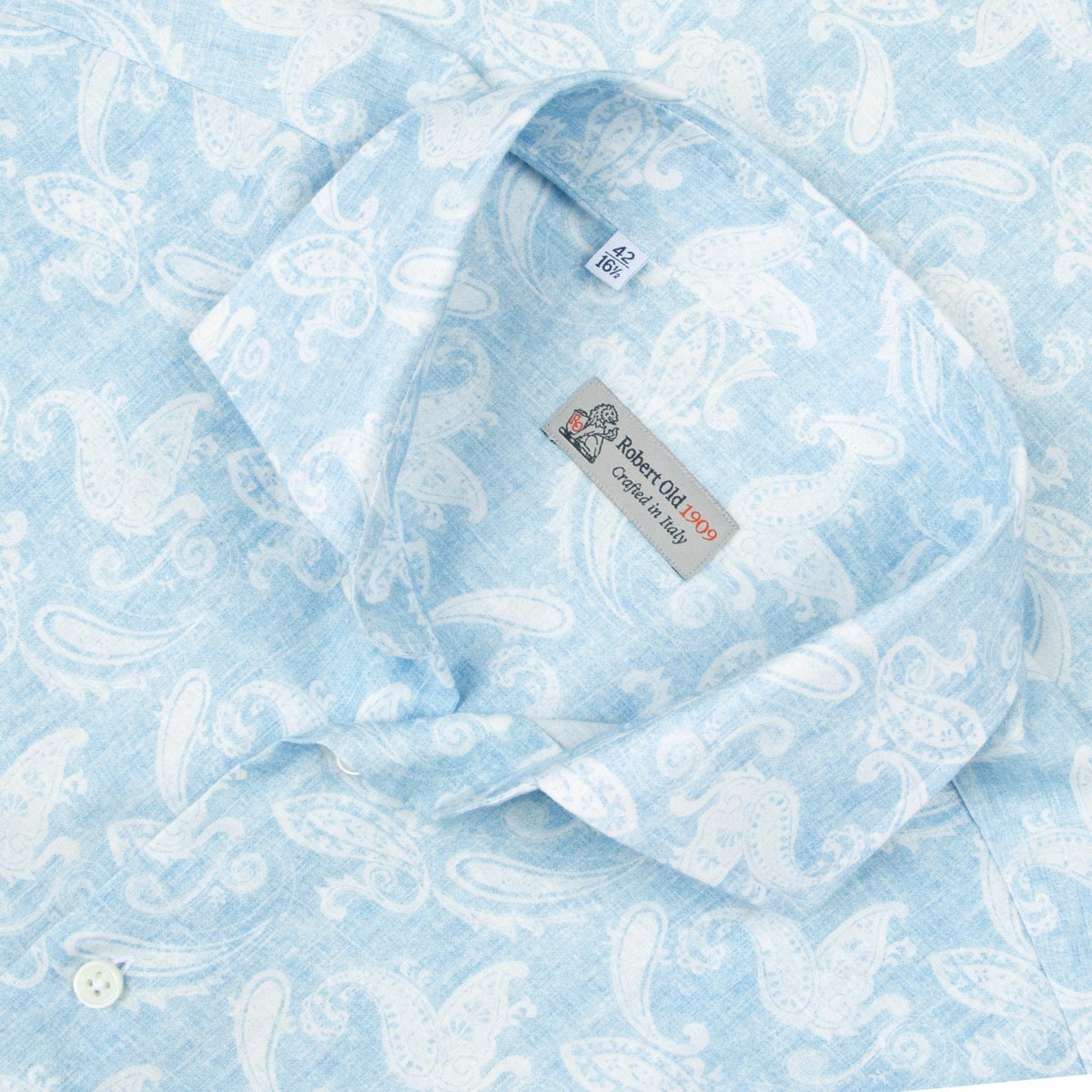 Robert Old - Light Blue Floral Print Cotton & Linen Italian Short Sleeve Shirt S/S SHIRTS Robert Old