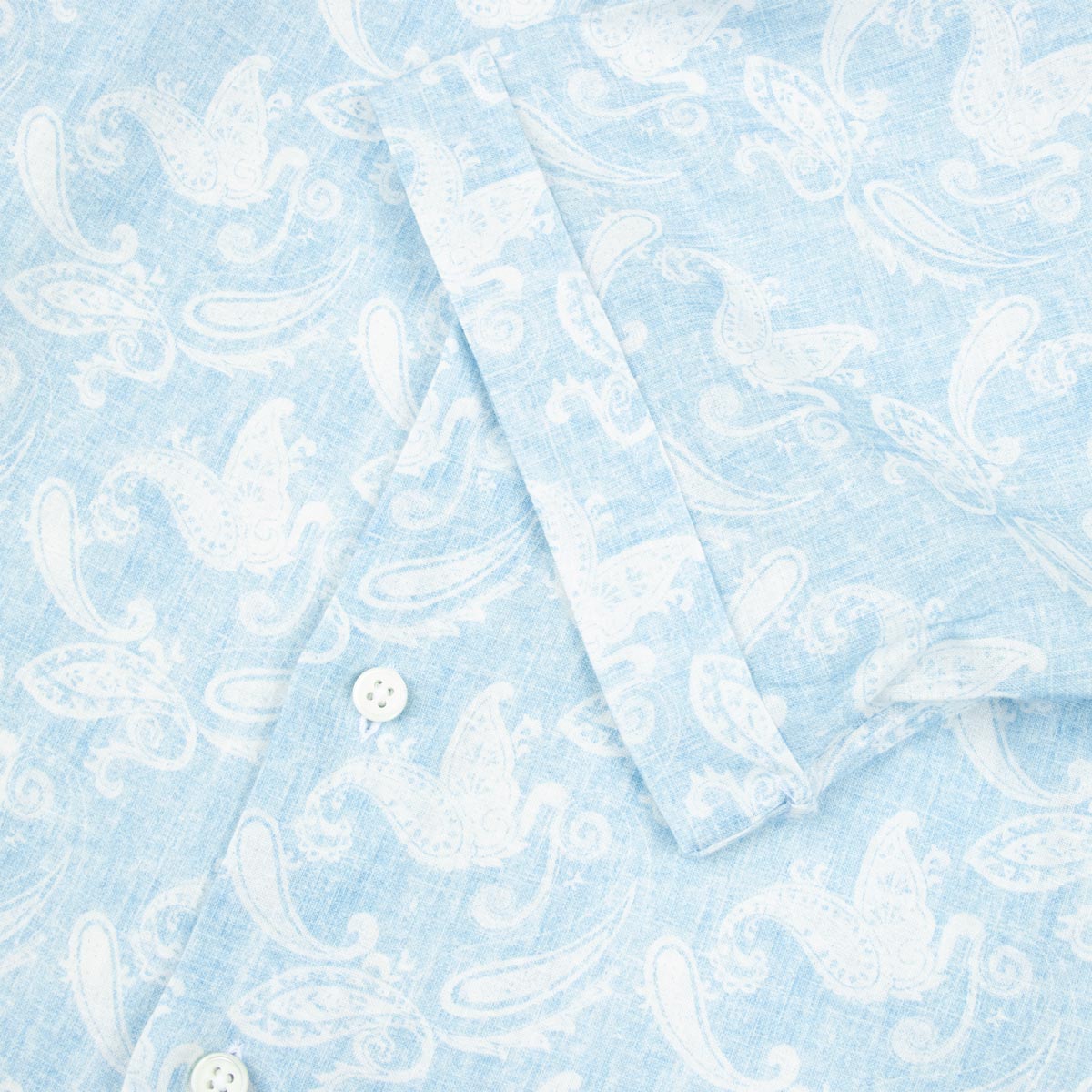 Robert Old - Light Blue Floral Print Italian Cotton &amp; Linen Short Sleeve Shirt S/S SHIRTS Robert Old