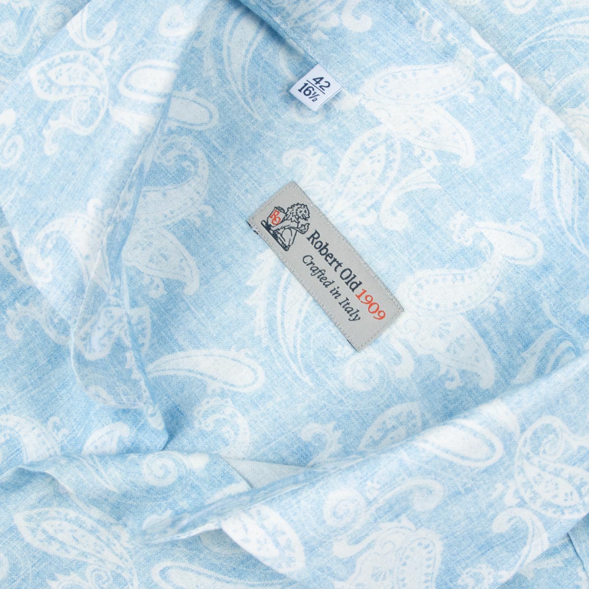 Robert Old - Light Blue Floral Print Italian Cotton &amp; Linen Short Sleeve Shirt S/S SHIRTS Robert Old