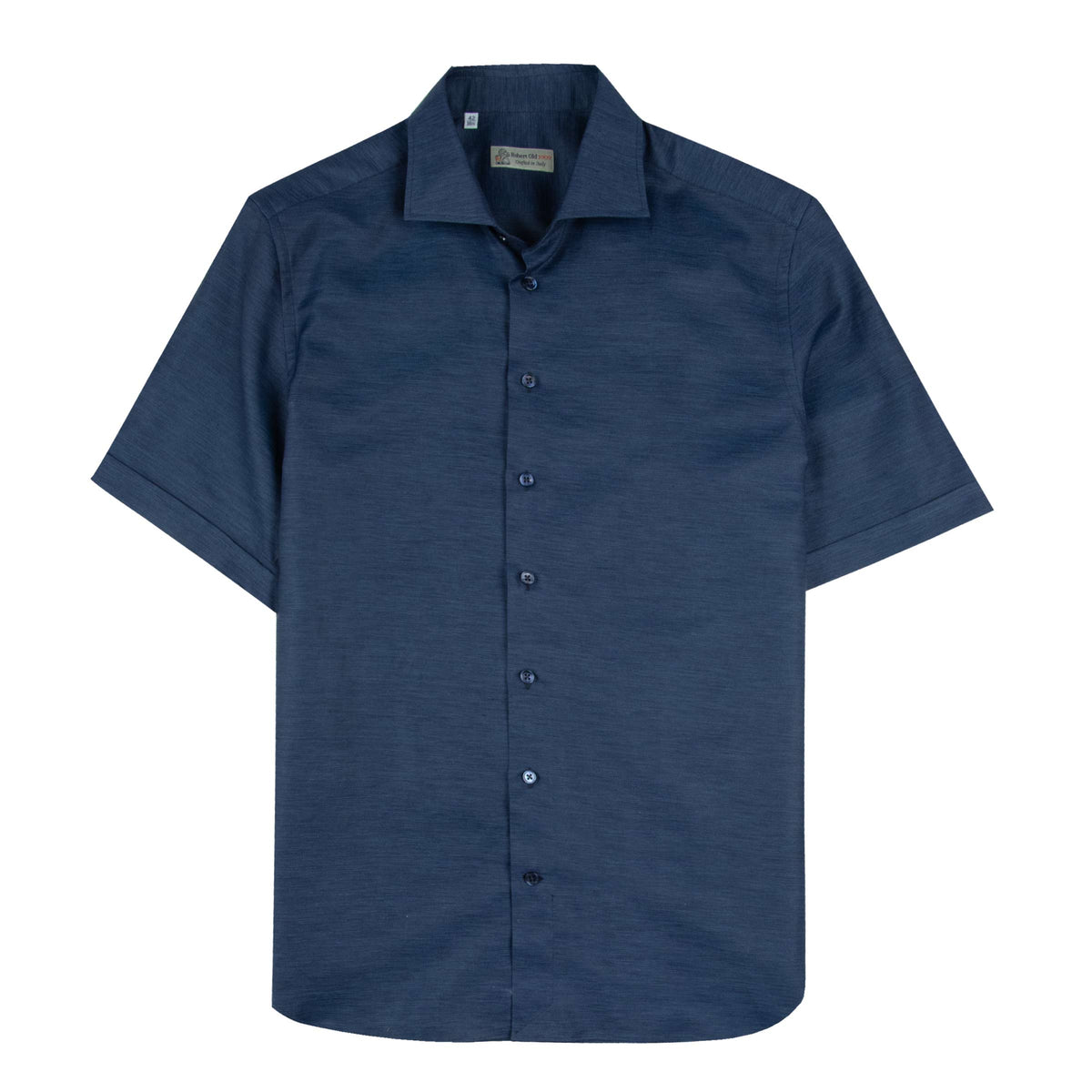 Navy Print Italian Cotton & Linen Short Sleeve Shirt S/S SHIRTS Robert Old