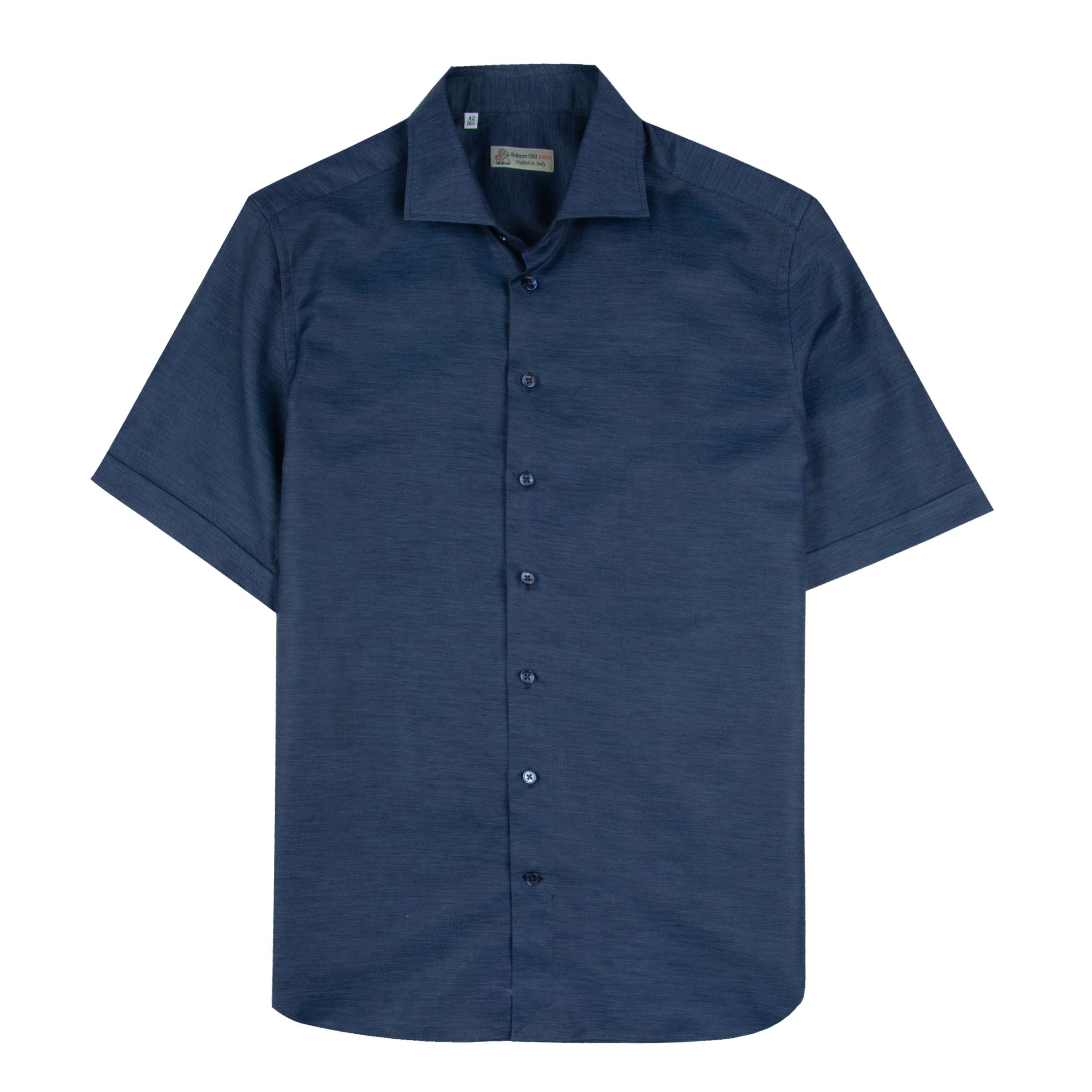 Robert Old - Navy Print Italian Cotton & Linen Short Sleeve Shirt S/S SHIRTS Robert Old