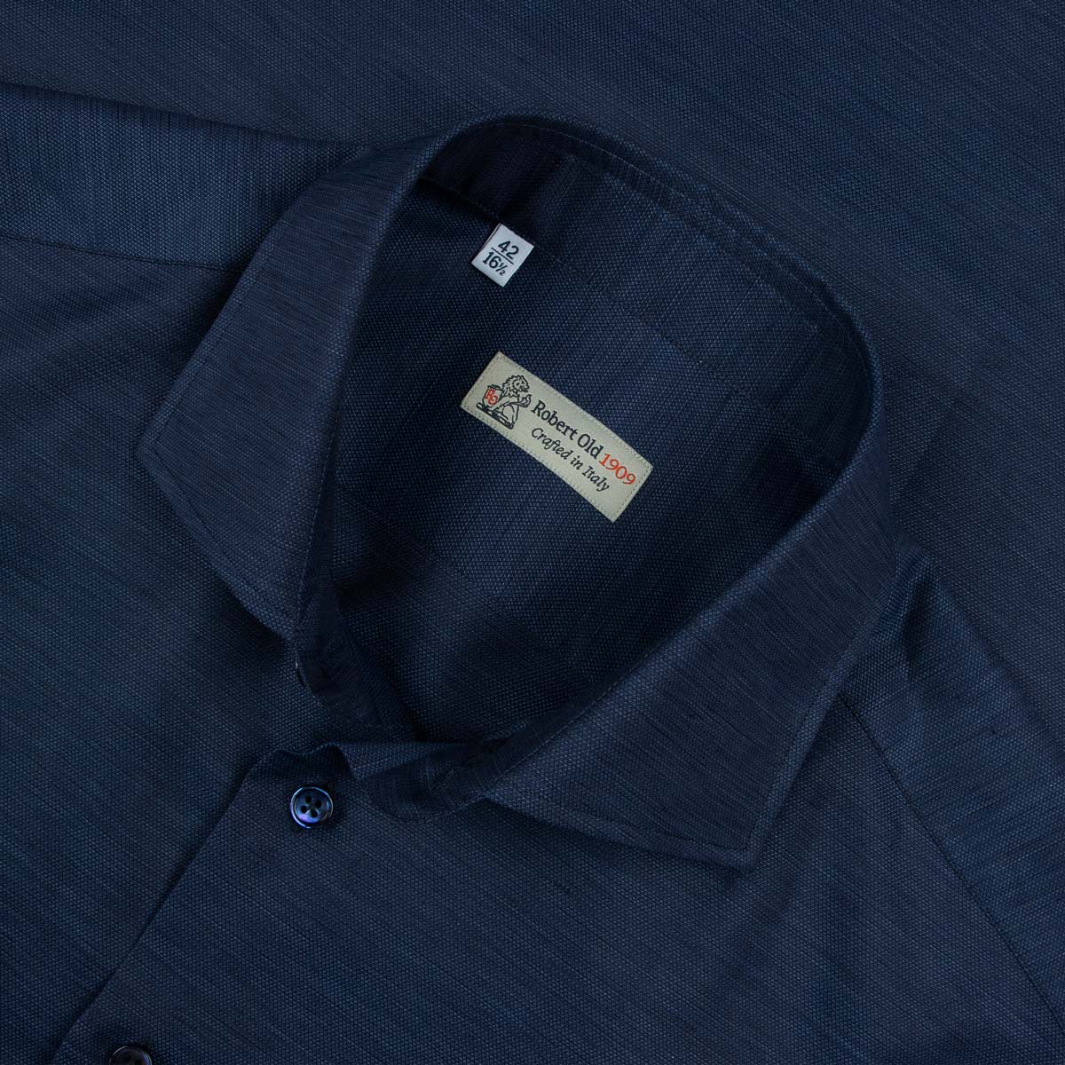 Robert Old - Navy Print Italian Cotton & Linen Short Sleeve Shirt S/S SHIRTS Robert Old