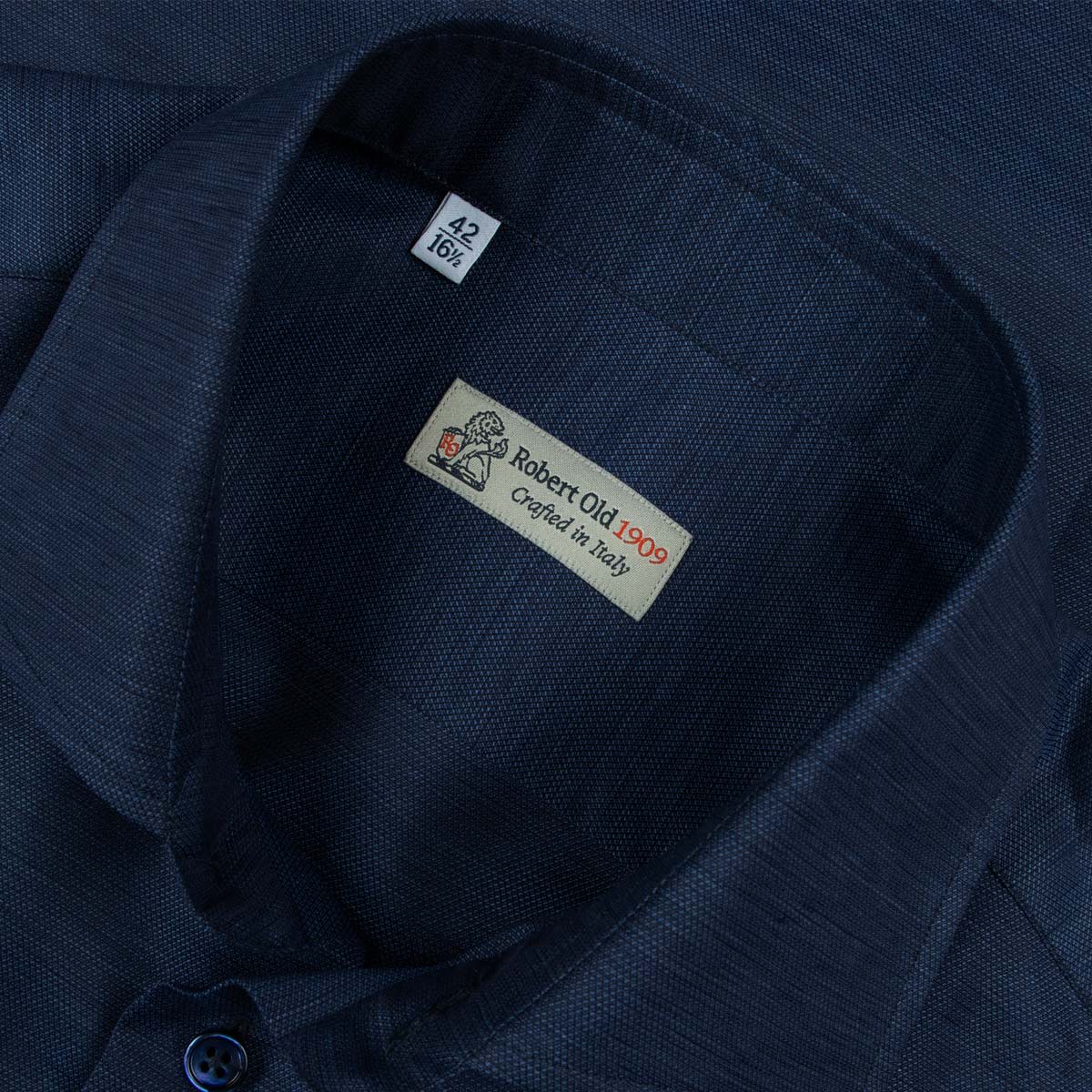 Navy Print Italian Cotton &amp; Linen Short Sleeve Shirt S/S SHIRTS Robert Old