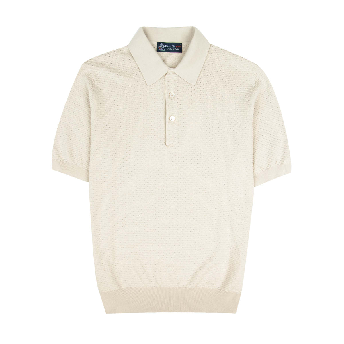 Natural Beige Pure Cotton Knit Short Sleeve Polo Shirt S/S POLOS Robert Old