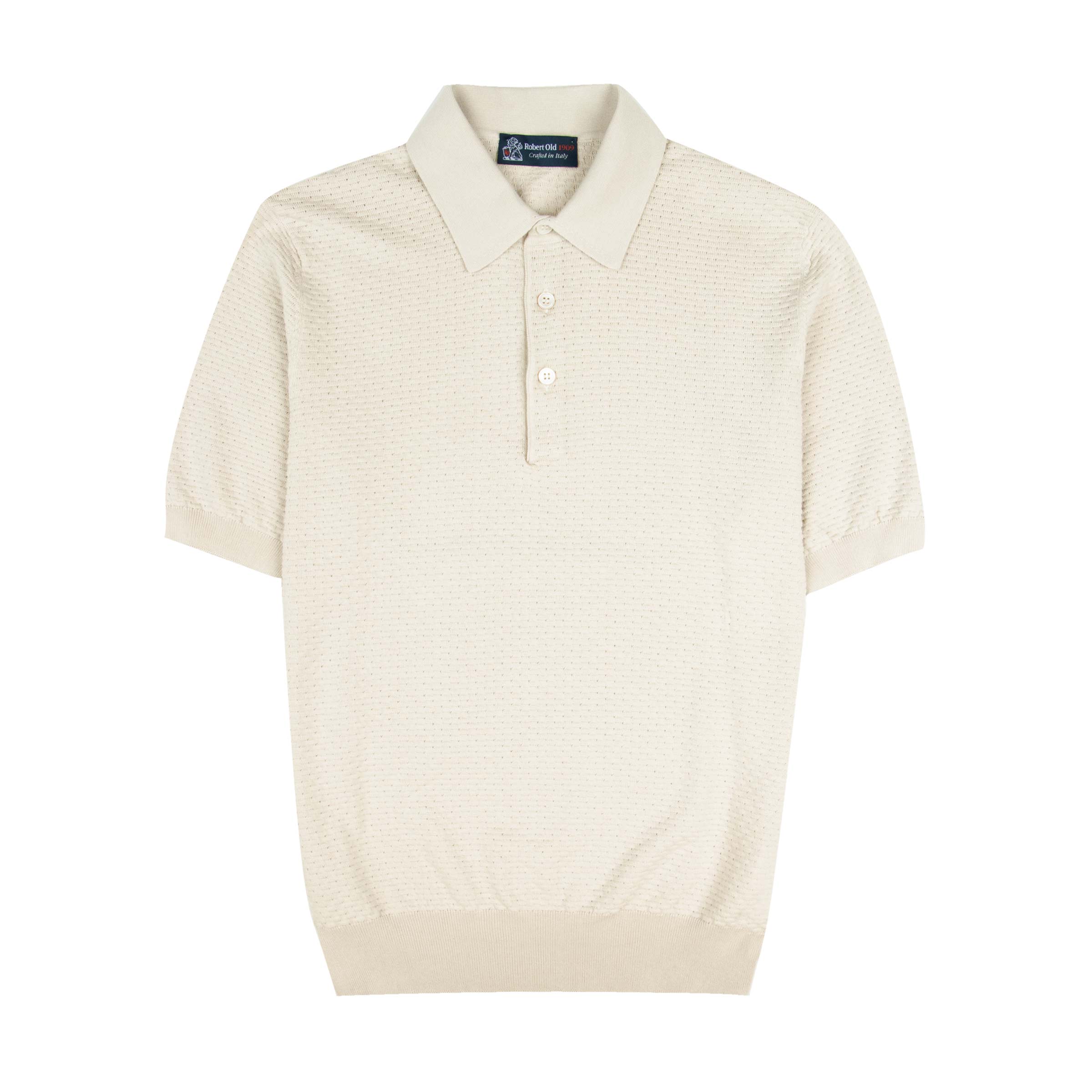 Robert Old - Natural Beige Cotton Knit Short Sleeve Polo Shirt S/S POLOS Robert Old