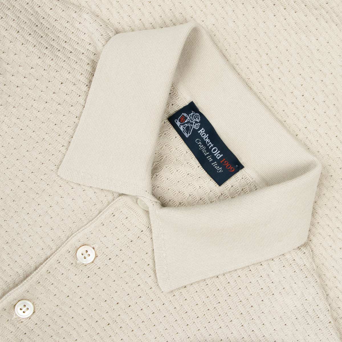 Robert Old - Natural Beige Cotton Knit Short Sleeve Polo Shirt S/S POLOS Robert Old