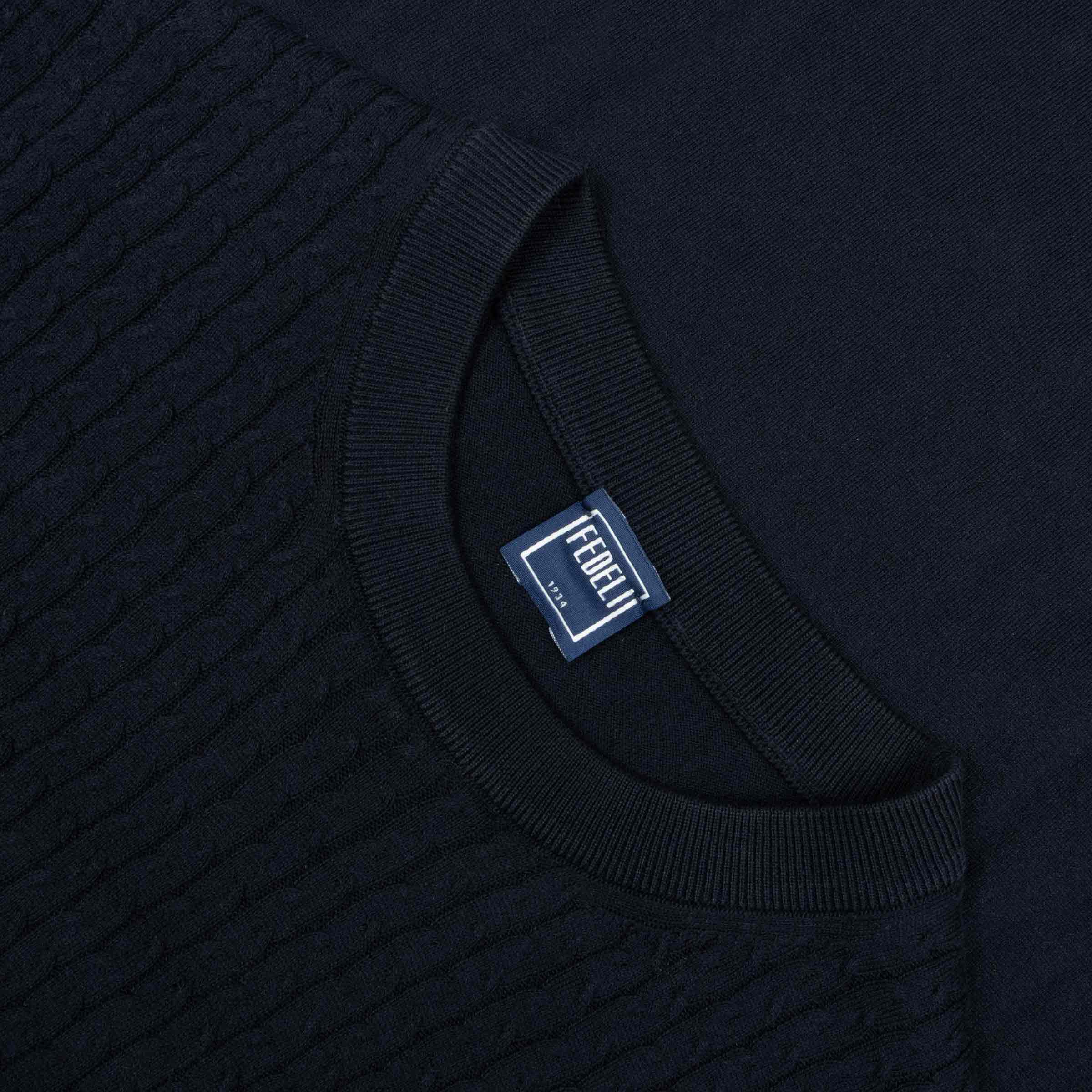Fedeli - Midnight Blue Miguel Giza Knitted Cotton Crew Neck T-shirt TEE SHIRTS FEDELI