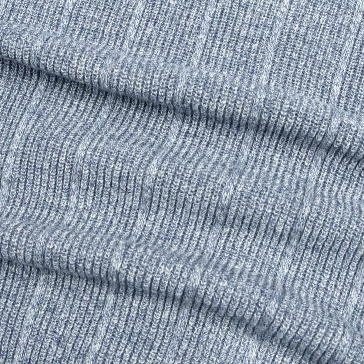 Fedeli - Denim Blue Dodo Cotton and Linen Ribbed Polo S/S POLOS FEDELI