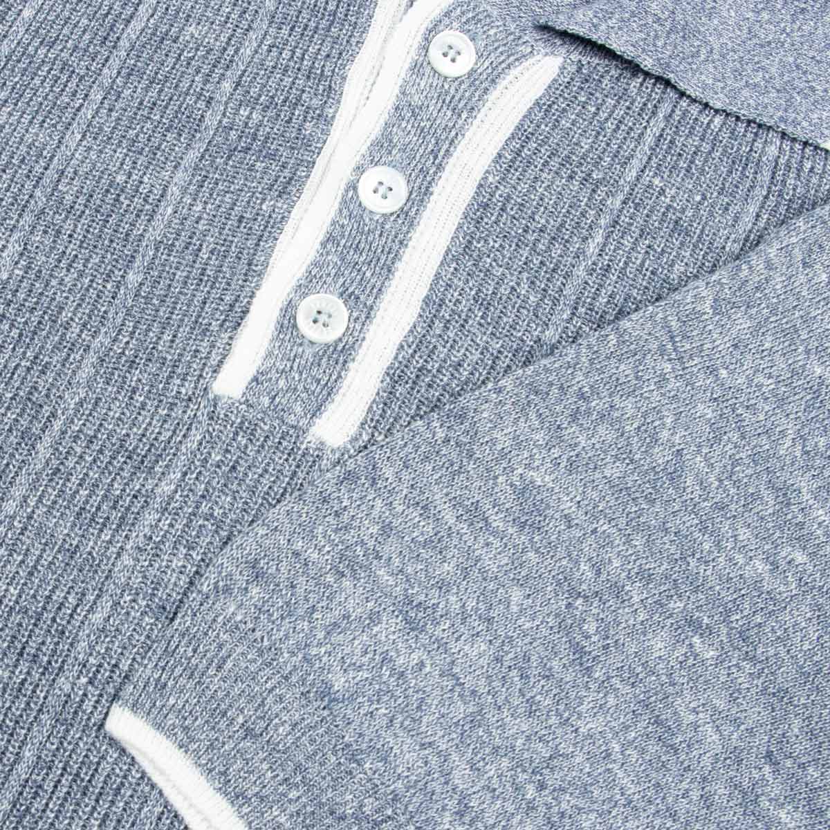 Fedeli - Denim Blue Dodo Cotton and Linen Ribbed Polo S/S POLOS FEDELI