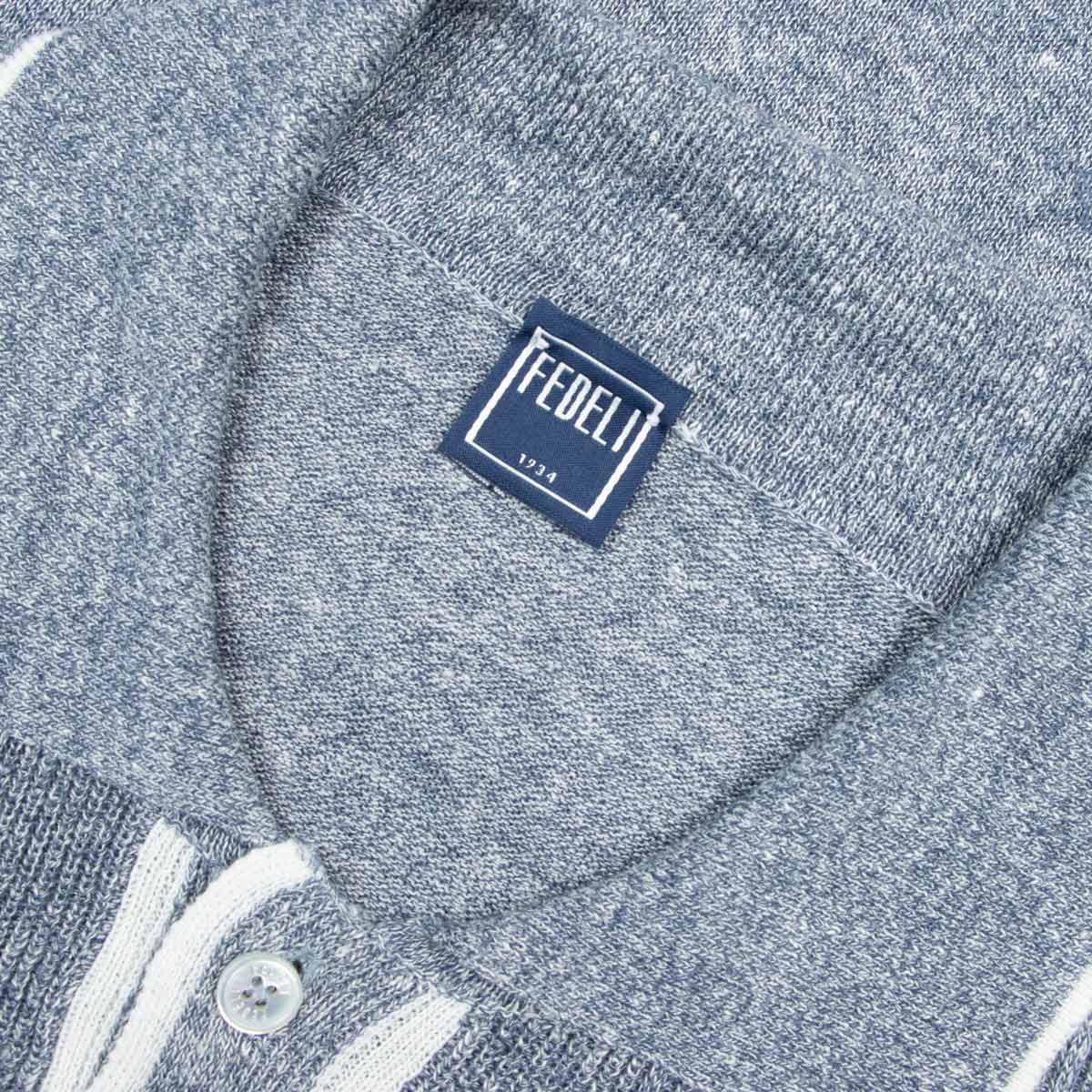 Fedeli - Denim Blue Dodo Cotton and Linen Ribbed Polo S/S POLOS FEDELI
