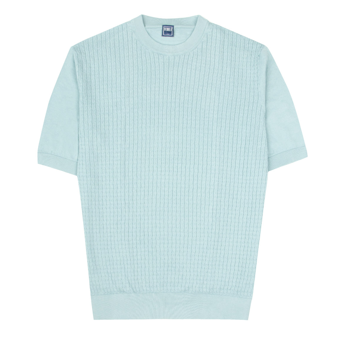 Fedeli - Light Cyan Miguel Giza Knitted Cotton Crew Neck T-shirt TEE SHIRTS FEDELI