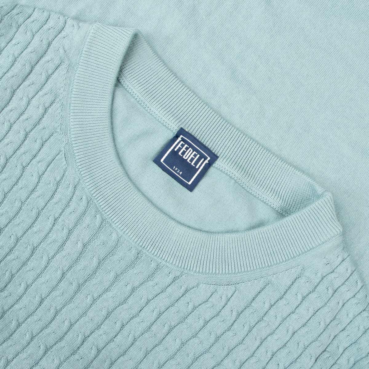 Fedeli - Light Cyan Miguel Giza Knitted Cotton Crew Neck T-shirt TEE SHIRTS FEDELI