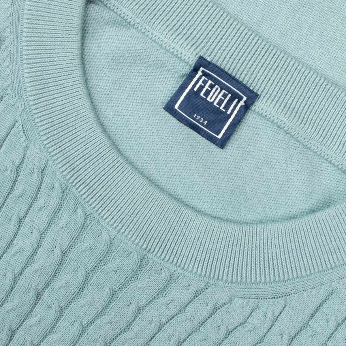 Fedeli - Light Cyan Miguel Giza Knitted Cotton Crew Neck T-shirt TEE SHIRTS FEDELI