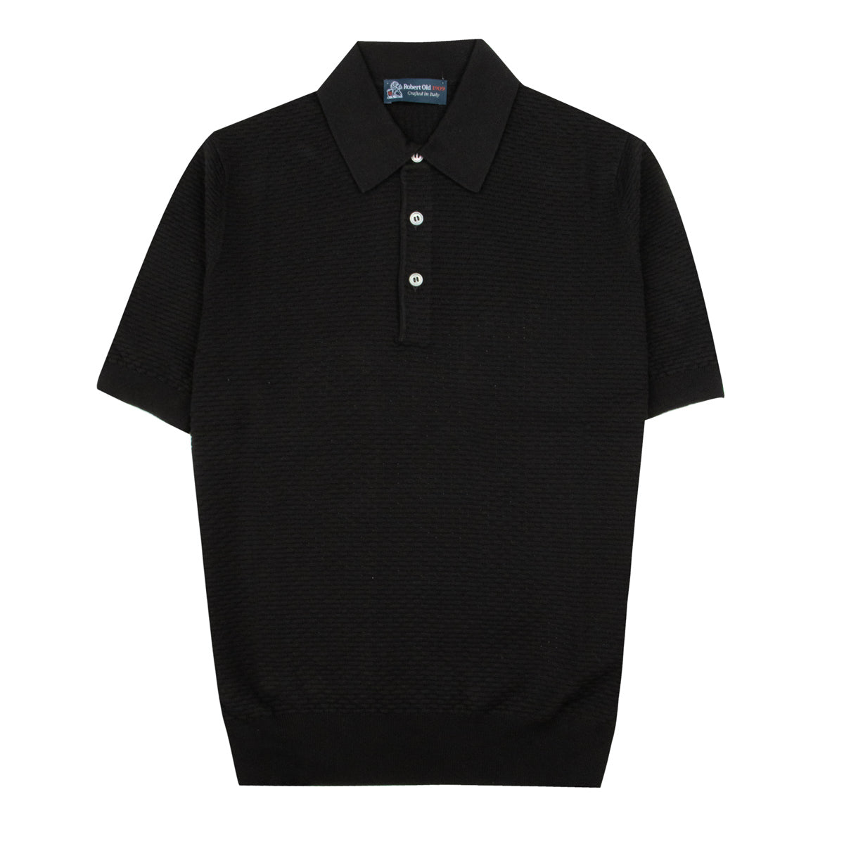 Robert Old - Black Pure Cotton Knit Short Sleeve Polo Shirt S/S POLOS Robert Old