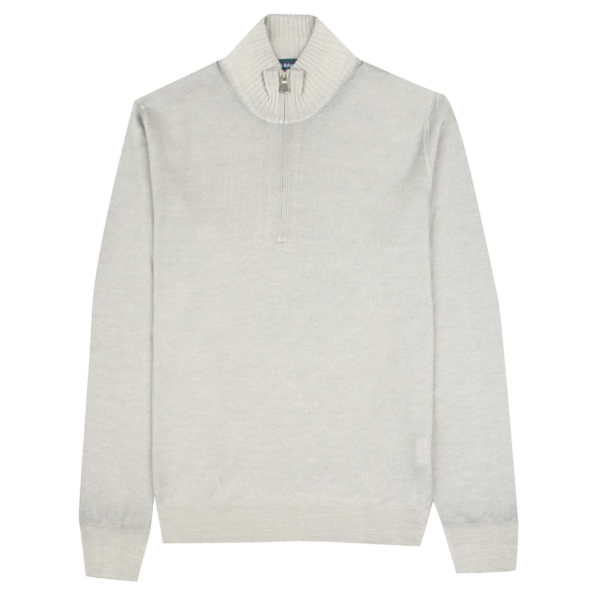 Light Grey 100% Virgin Wool Long Sleeve Zip Neck Sweater KNITWEAR Robert Old