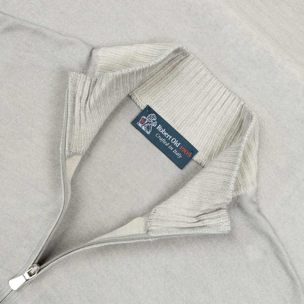 Robert Old - Light Grey 100% Virgin Wool Long Sleeve Zip Neck Sweater KNITWEAR Robert Old