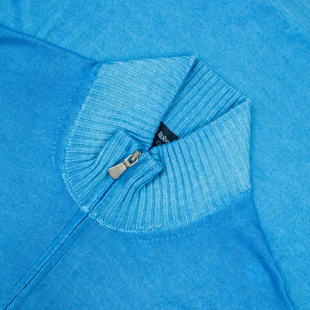 Robert Old - Bright Blue 100% Virgin Wool Long Sleeve Zip Neck Sweater KNITWEAR Robert Old