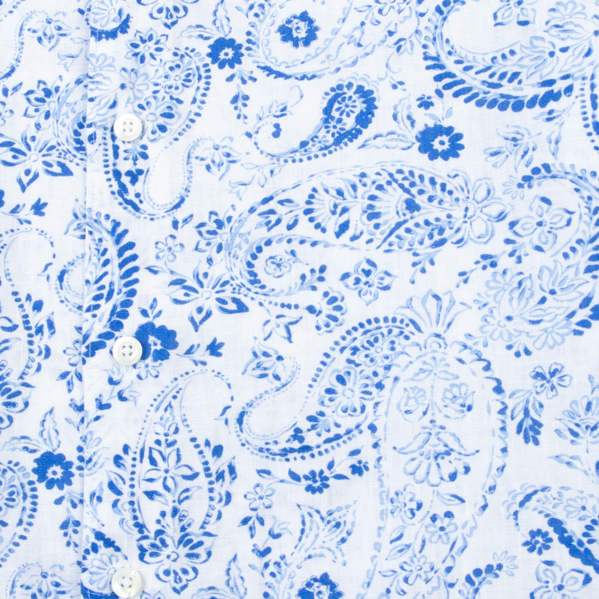 Robert Old - White & Blue Hand-Painted Floral Long Sleeve Linen Shirt L/S SHIRTS Robert Old