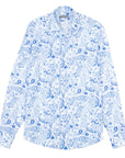 Robert Old - White & Blue Hand-Painted Floral Long Sleeve Linen Shirt L/S SHIRTS Robert Old