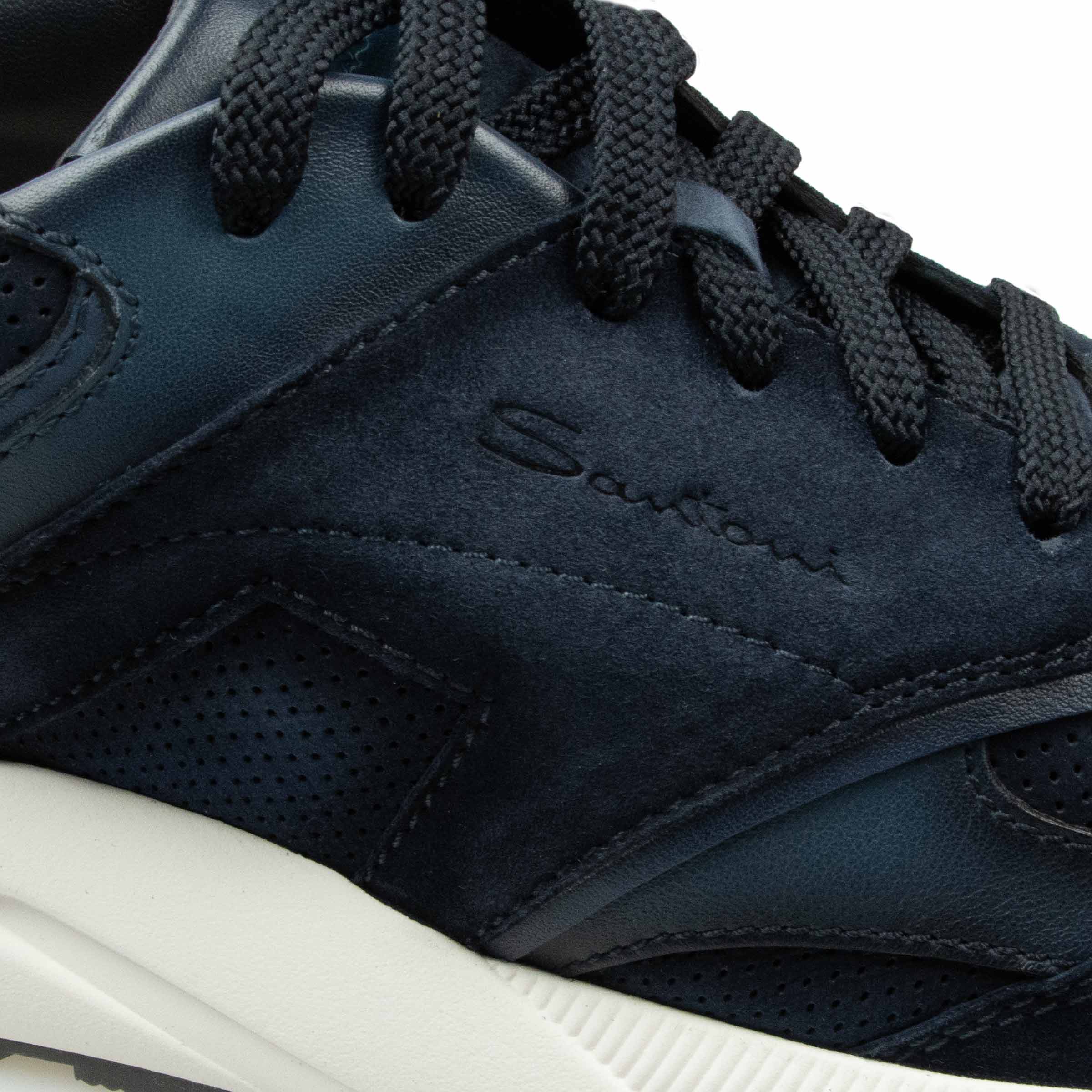 Santoni - Navy Suede Leather Sneakers SHOES Santoni