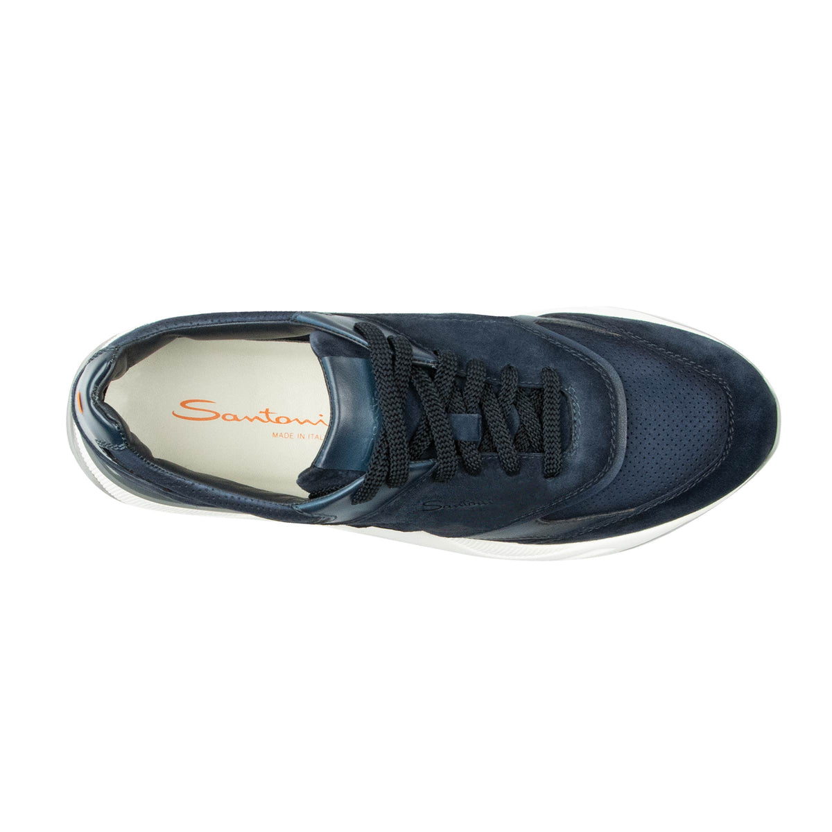 Santoni - Navy Suede Leather Sneakers SHOES Santoni