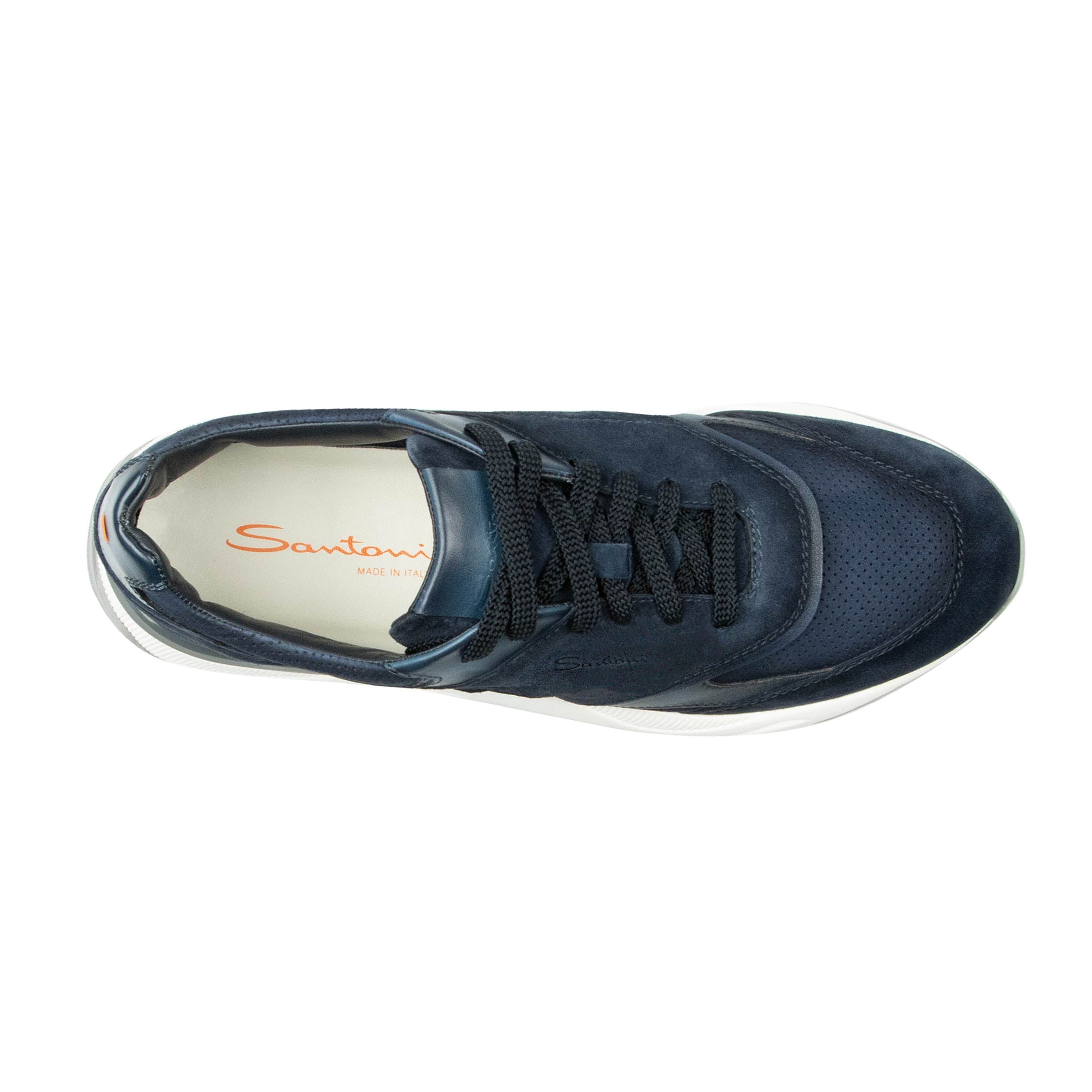Santoni - Navy Suede Leather Sneakers SHOES Santoni