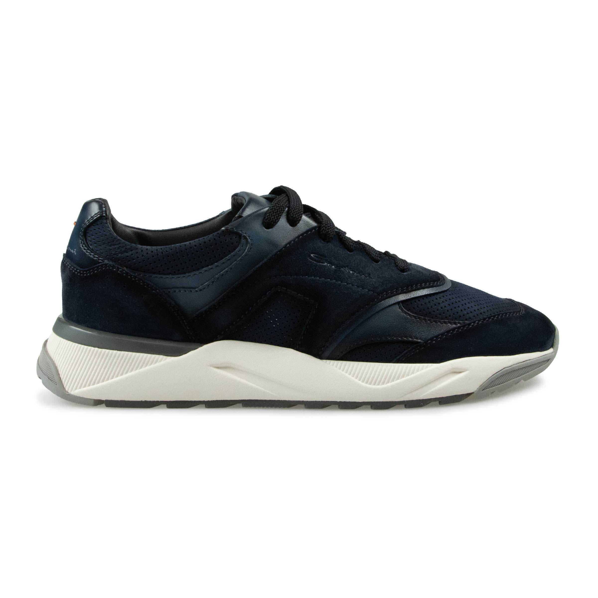 Santoni - Navy Suede Leather Sneakers SHOES Santoni