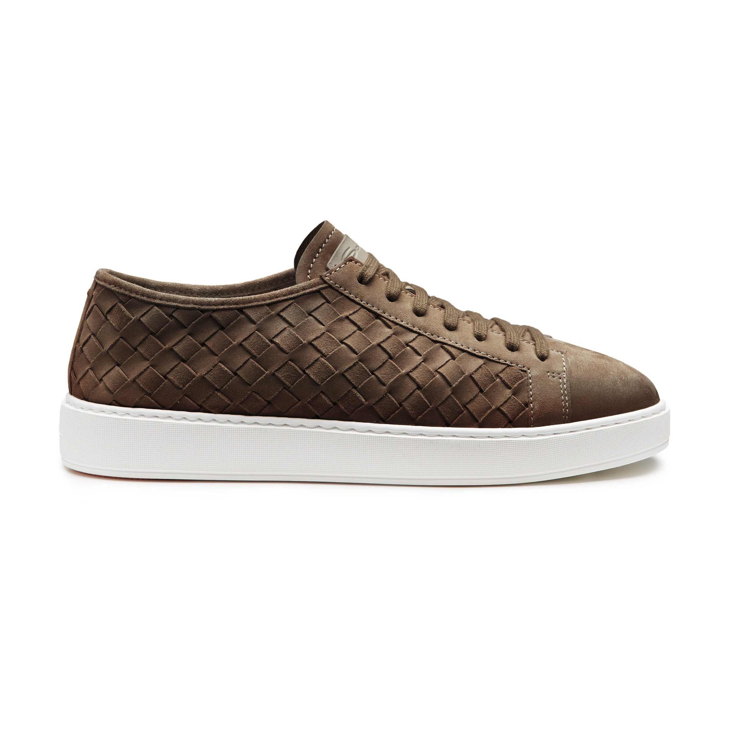Santoni - Dark Brown Woven Suede Sneaker SHOES Santoni
