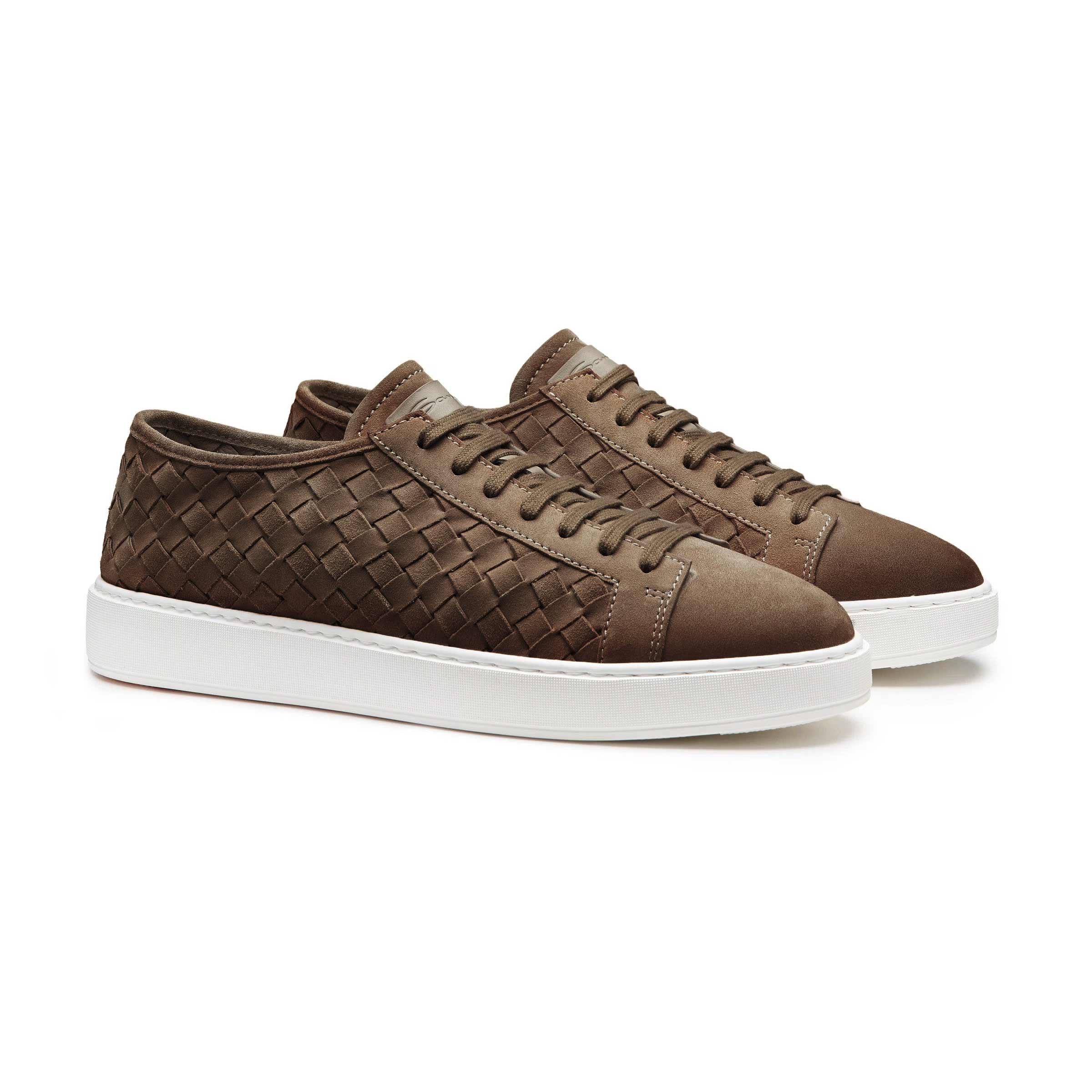 Santoni - Dark Brown Woven Suede Sneaker SHOES Santoni