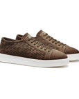 Santoni - Dark Brown Woven Suede Sneaker SHOES Santoni