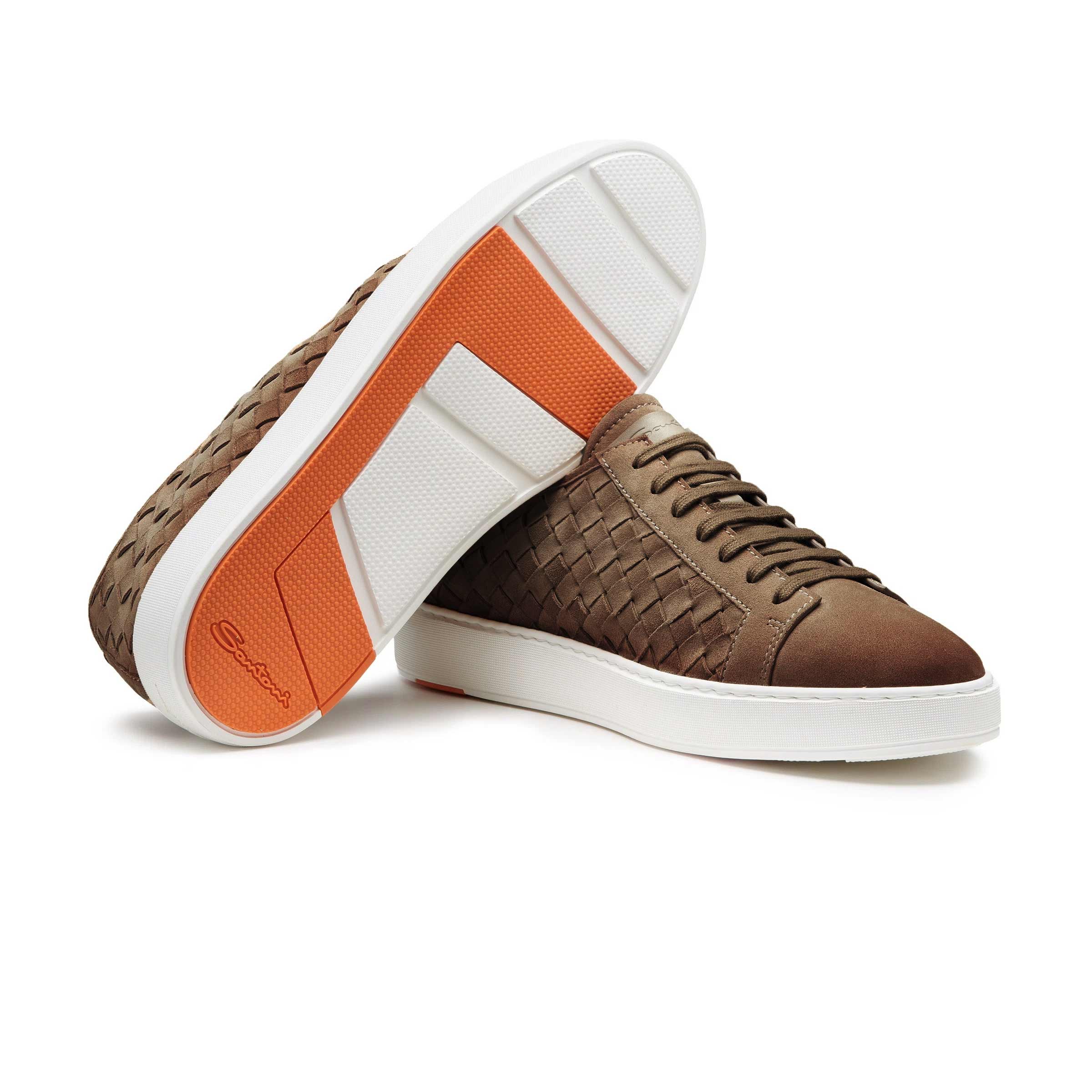 Santoni - Dark Brown Woven Suede Sneaker SHOES Santoni