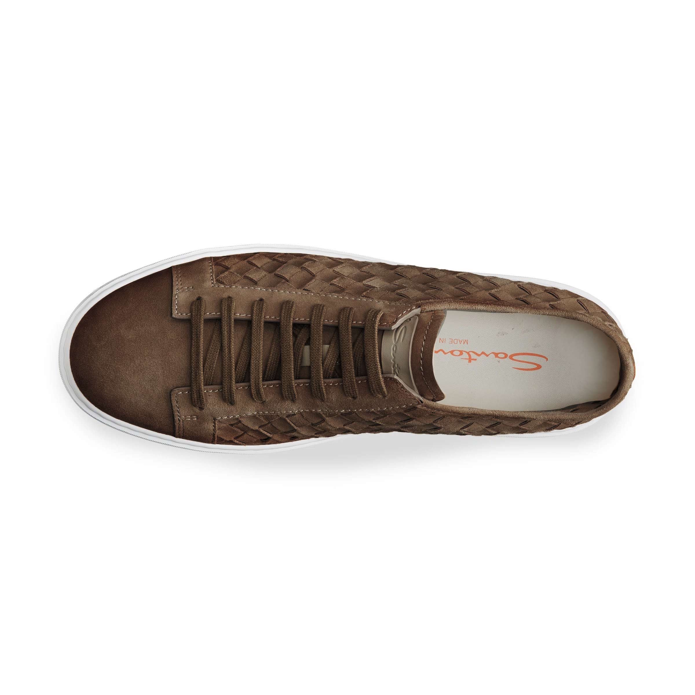 Santoni - Dark Brown Woven Suede Sneaker SHOES Santoni