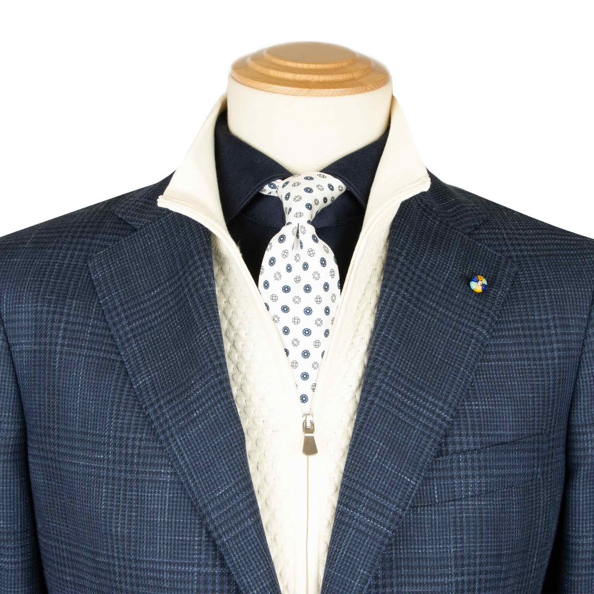 Belvest - Navy & Black Check 'Natural Soft' Wool, Silk & Linen Jacket JACKETS Belvest
