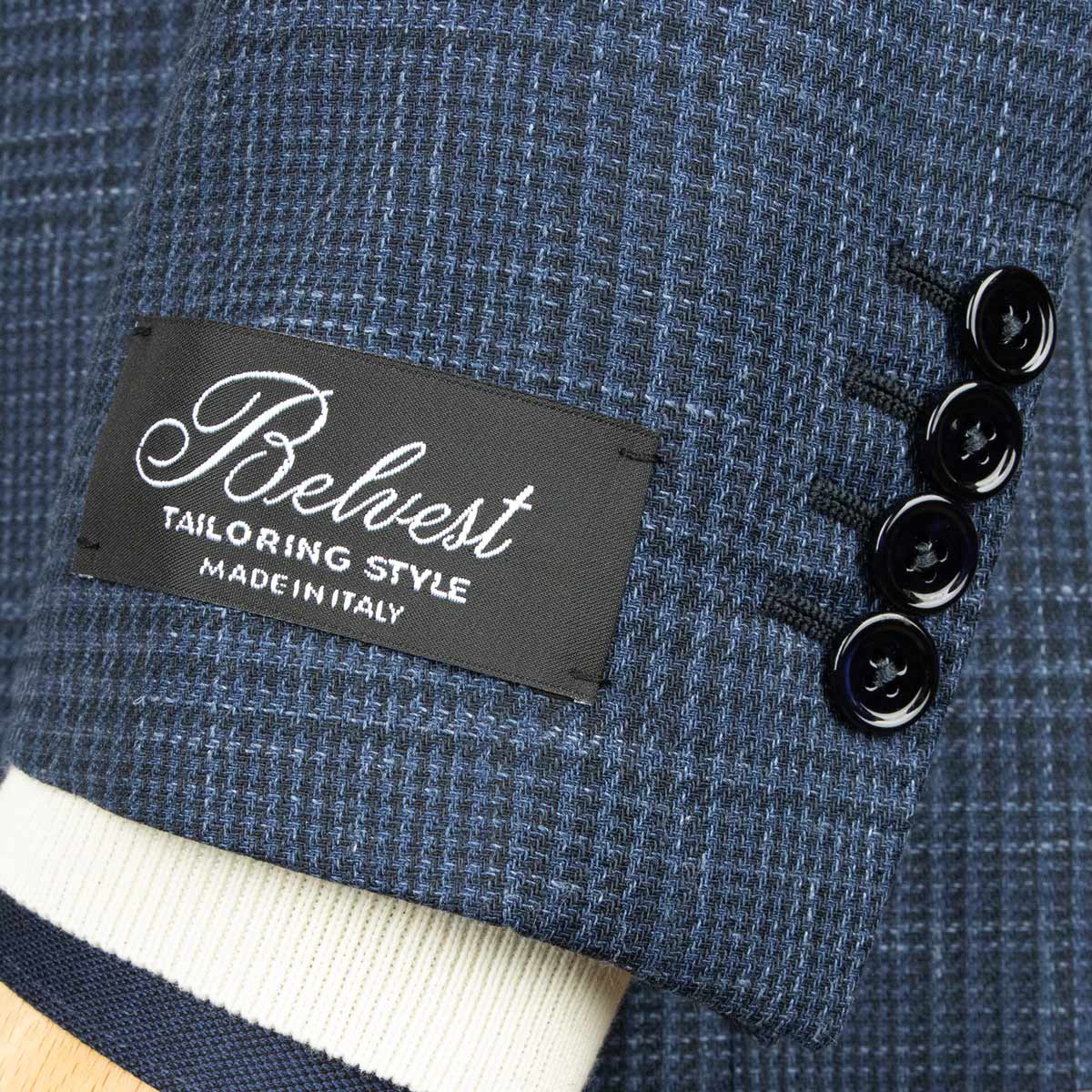 Belvest - Navy &amp; Black Check 'Natural Soft' Wool, Silk &amp; Linen Jacket JACKETS Belvest