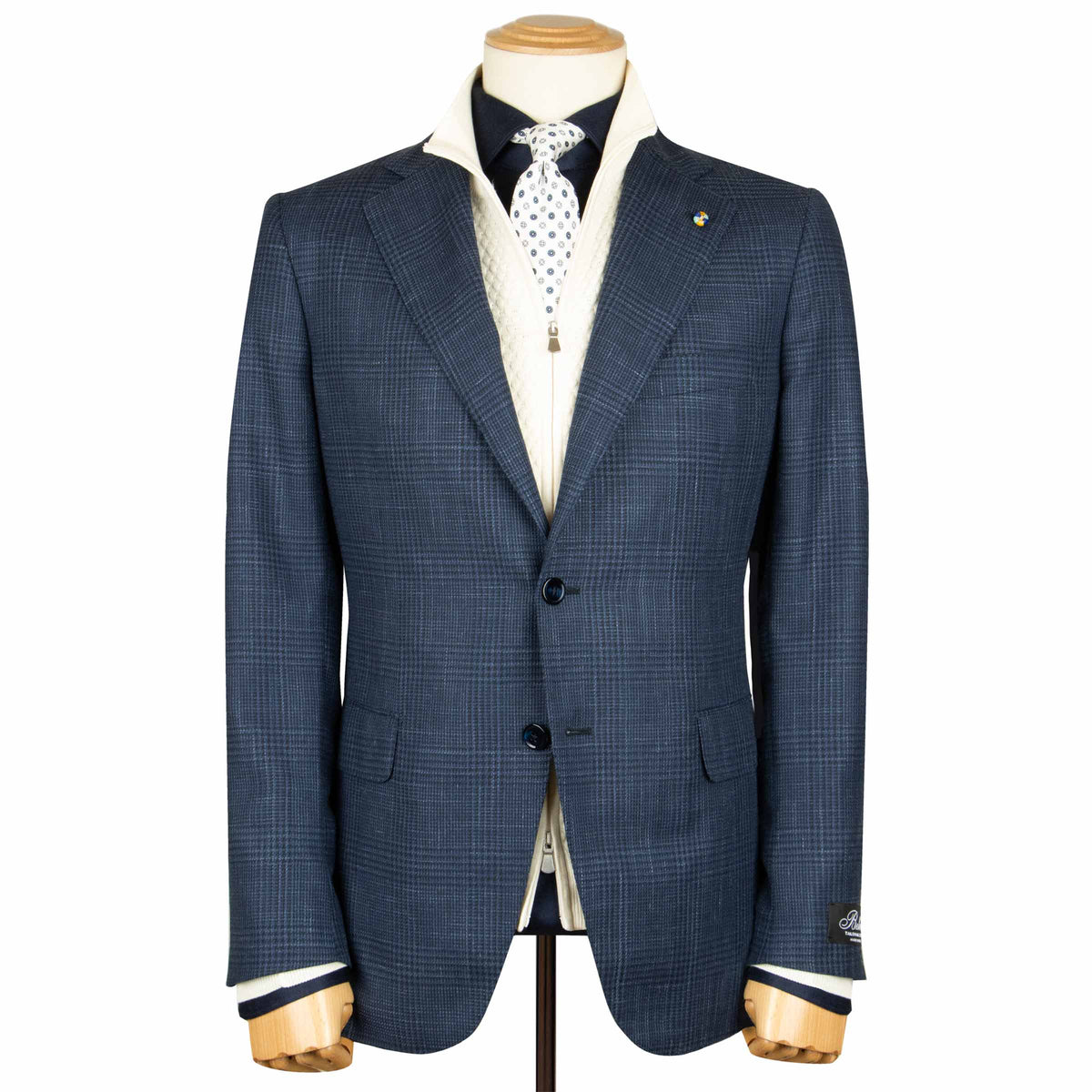 Belvest - Navy & Black Check 'Natural Soft' Wool, Silk & Linen Jacket JACKETS Belvest