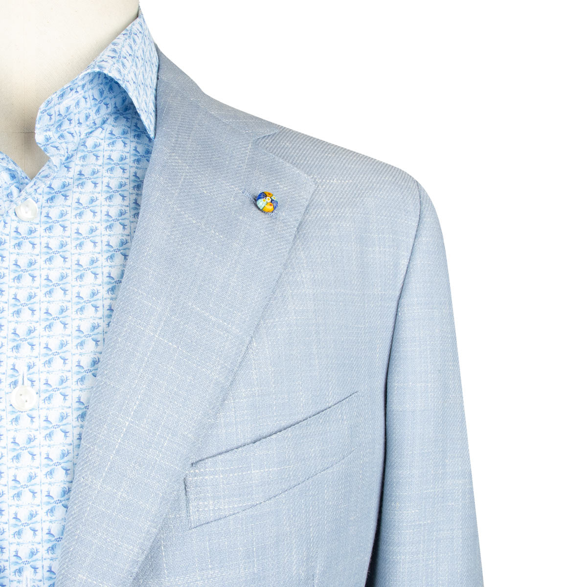 Belvest - Light Blue Check 'Natural Soft' Wool, Silk & Linen Jacket JACKETS Belvest