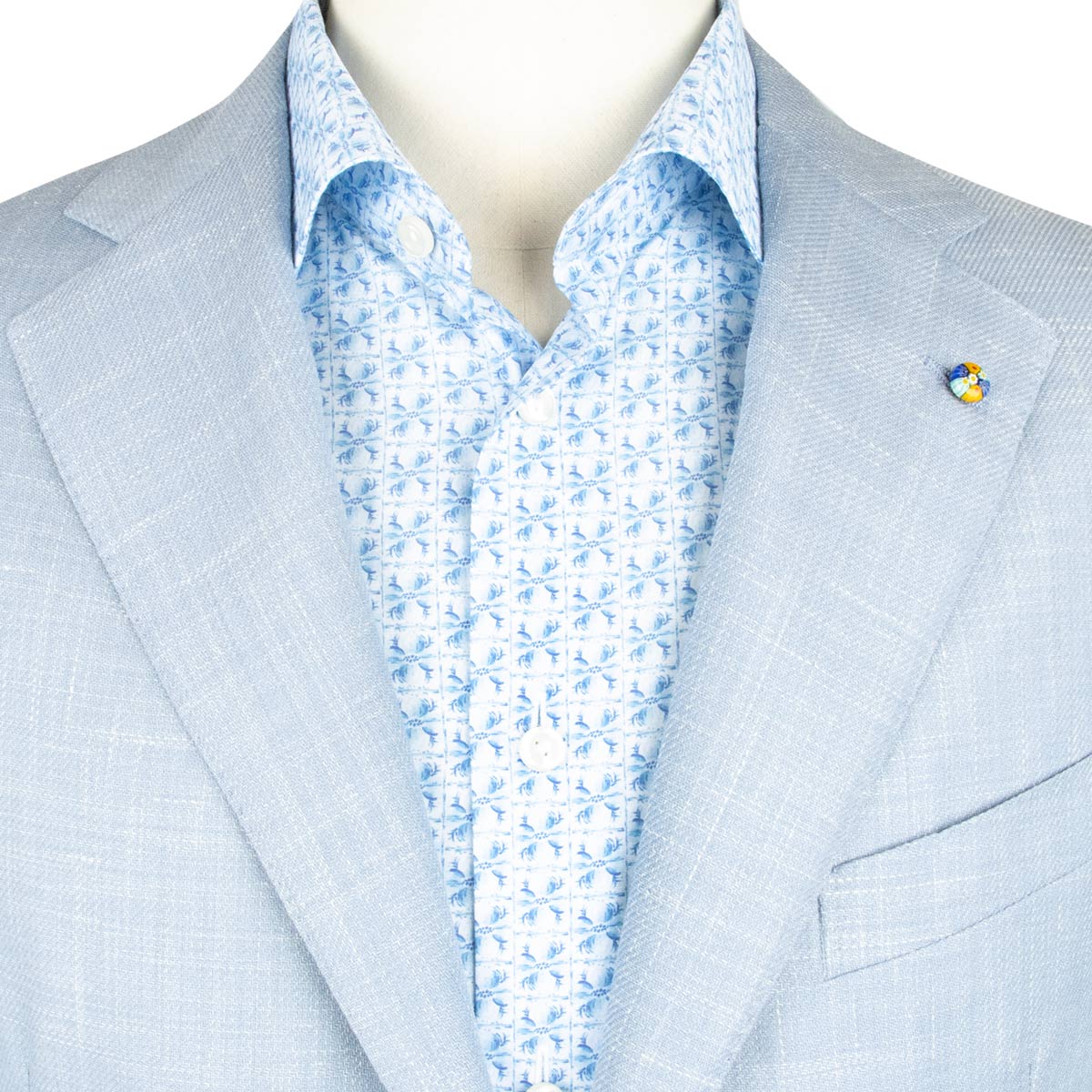Belvest - Light Blue Check 'Natural Soft' Wool, Silk & Linen Jacket JACKETS Belvest