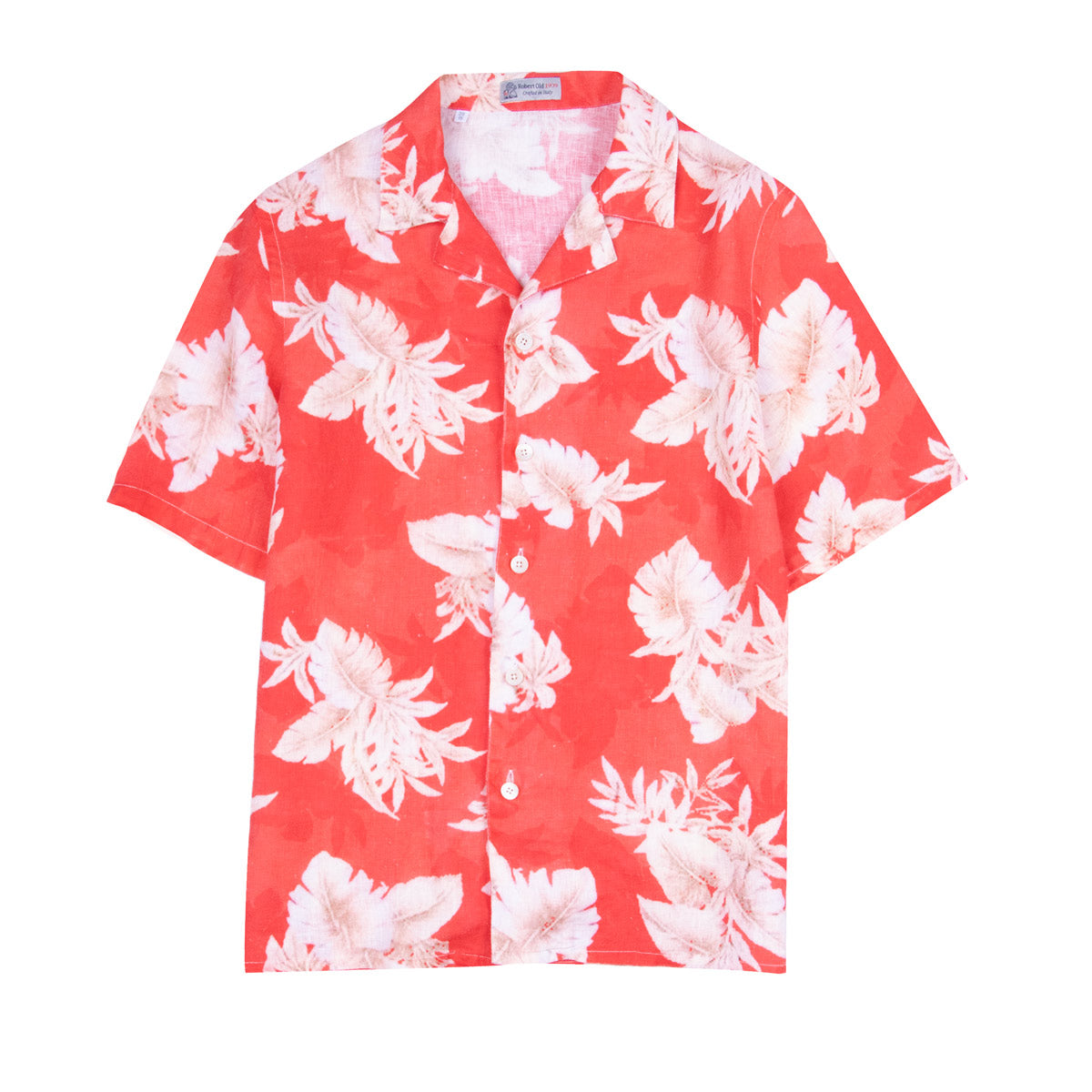 Robert Old - Red Floral Print 100% Linen Resort Shirt S/S SHIRTS Robert Old