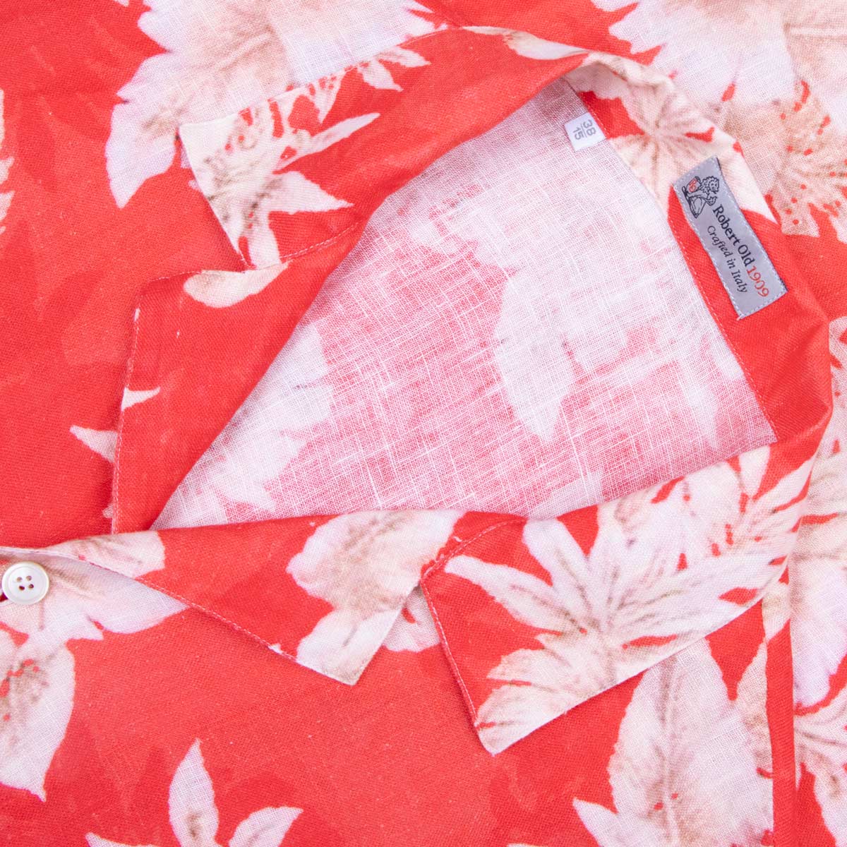 Robert Old - Red Floral Print 100% Linen Resort Shirt S/S SHIRTS Robert Old