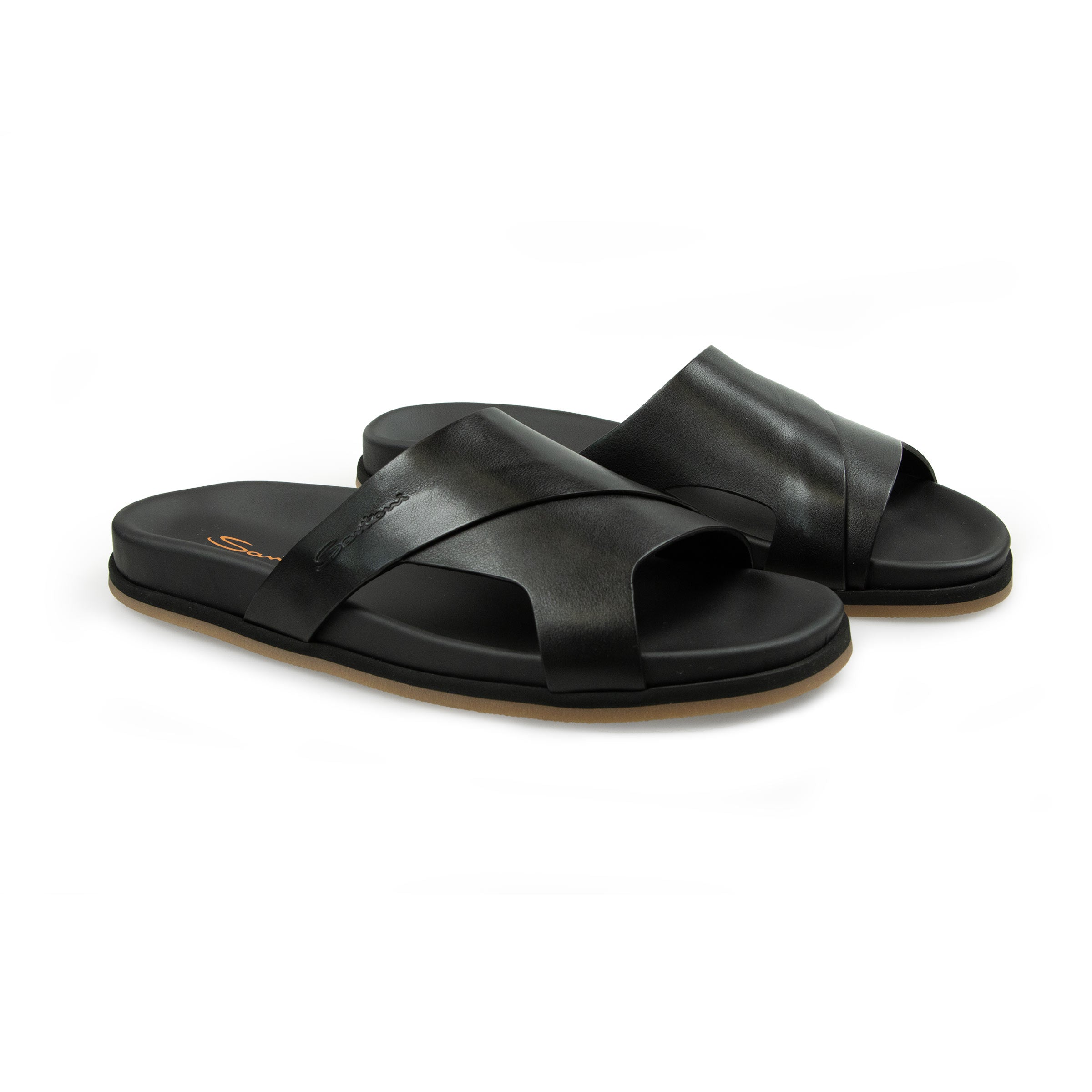 Santoni - Black Crossover-strap Leather Sandals SHOES Santoni