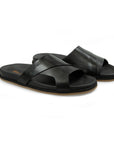 Santoni - Black Crossover-strap Leather Sandals SHOES Santoni
