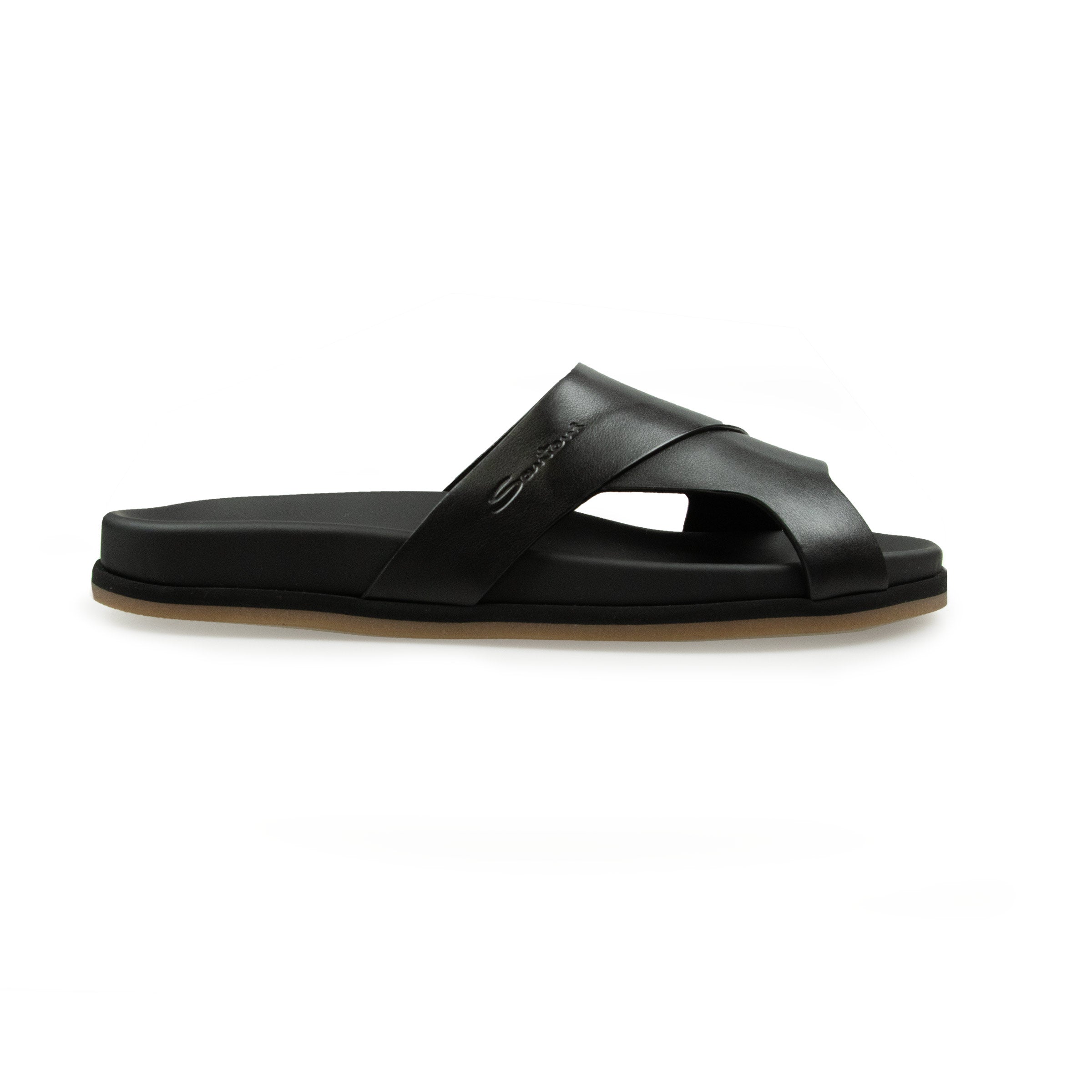 Santoni - Black Crossover-strap Leather Sandals SHOES Santoni