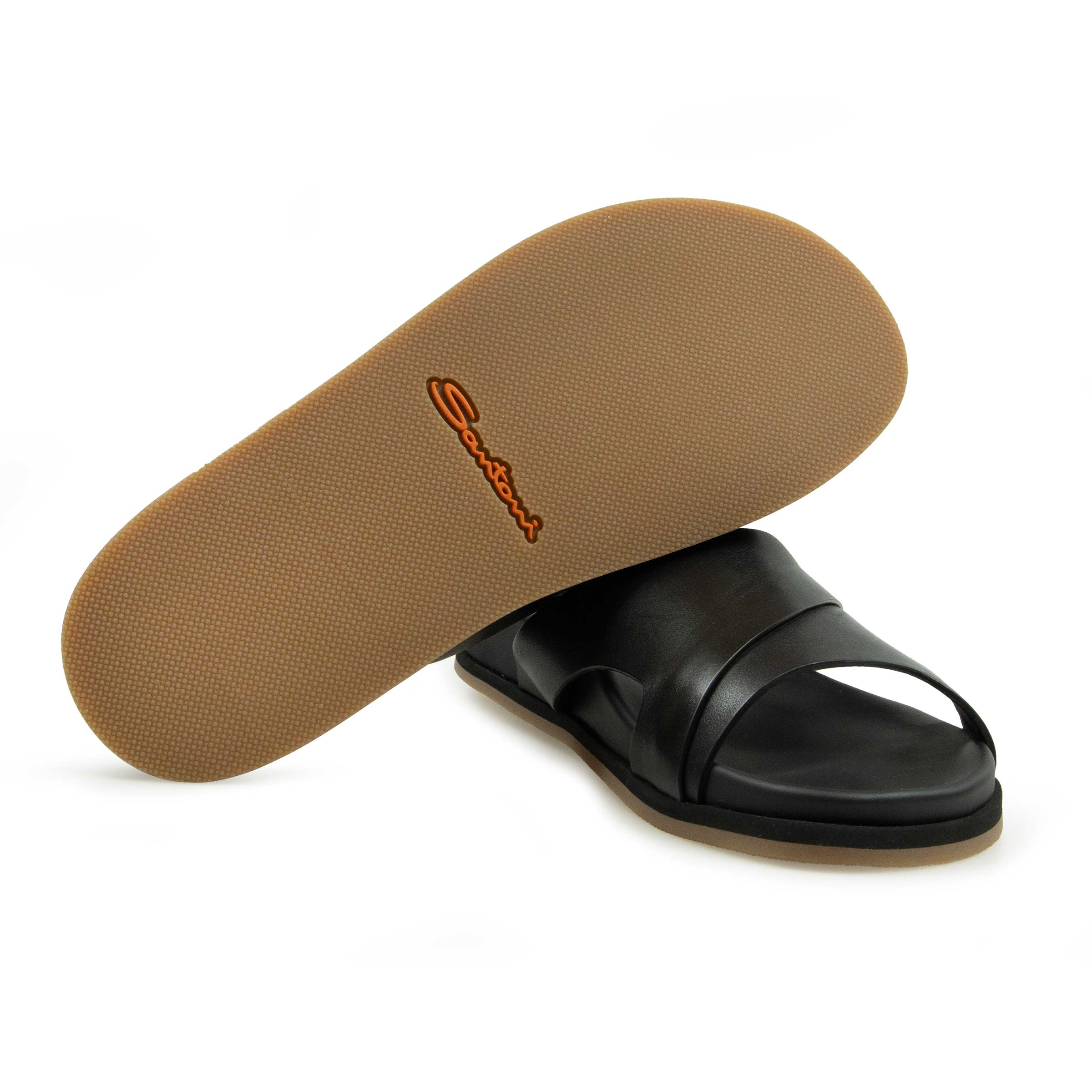 Santoni - Black Crossover-strap Leather Sandals SHOES Santoni