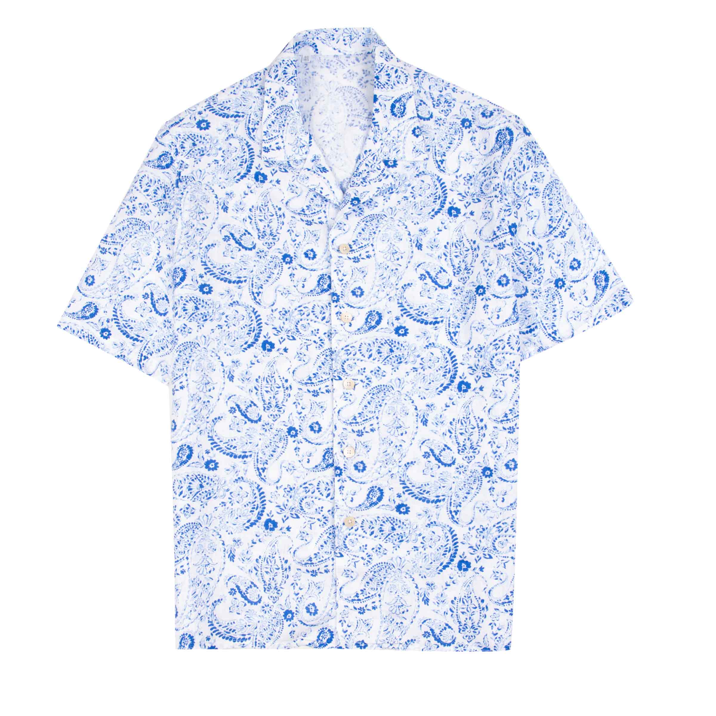 Robert Old - Blue Floral Print 100% Linen Resort Shirt S/S SHIRTS Robert Old