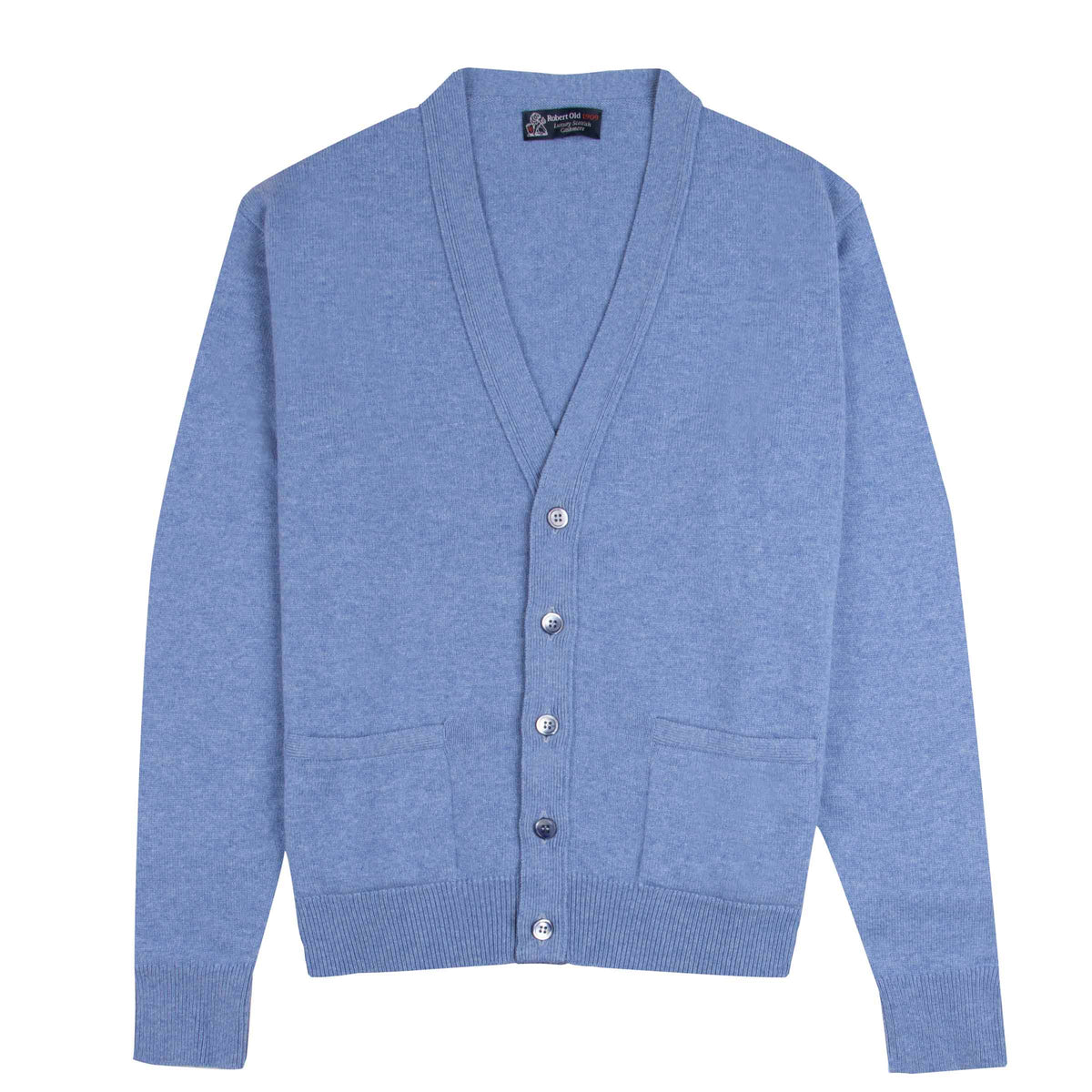 Azzuro Blue Mallaig 4ply Cashmere Cardigan CASHMERE Robert Old