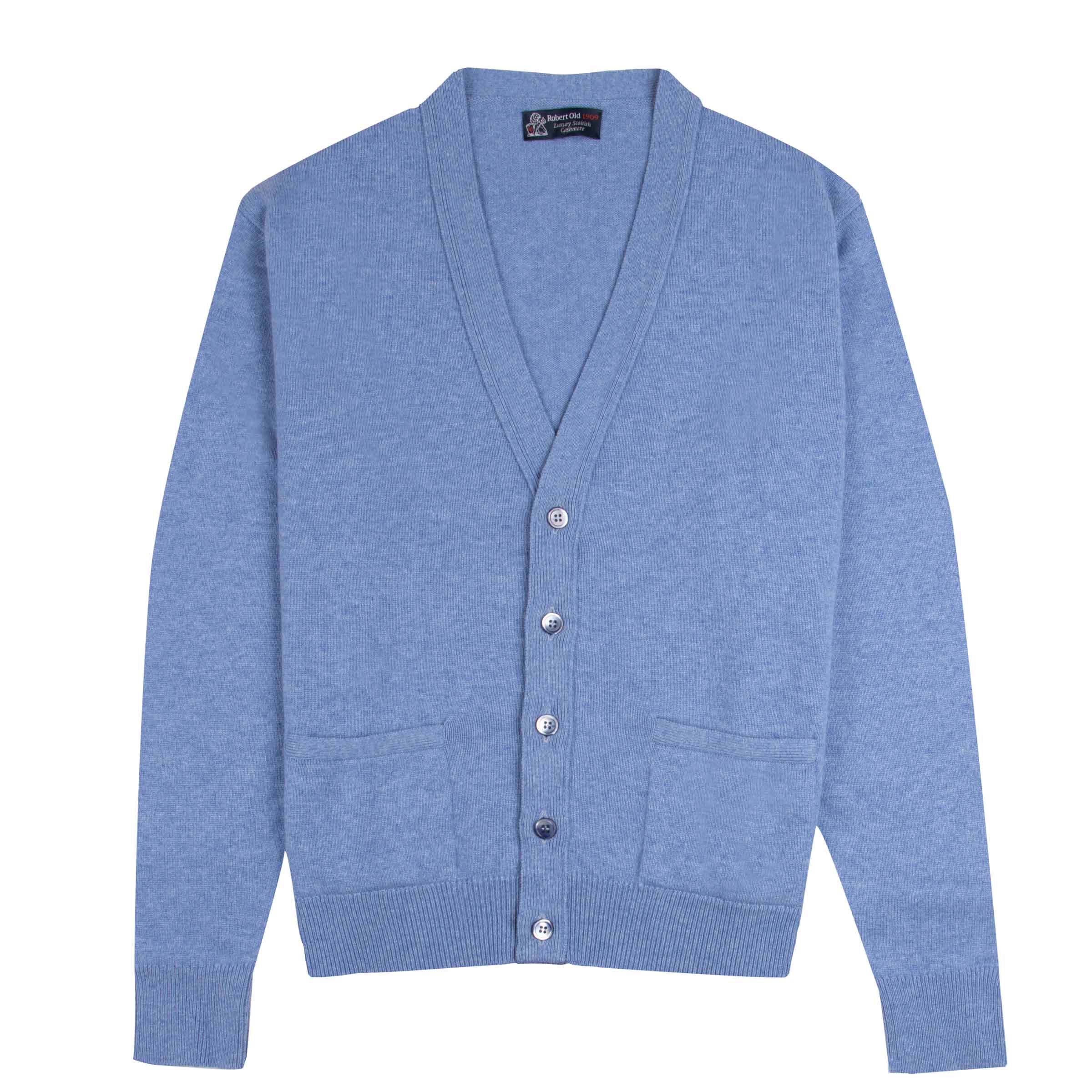 Robert Old - Azzuro Blue Mallaig 4ply Cashmere Cardigan CASHMERE Robert Old